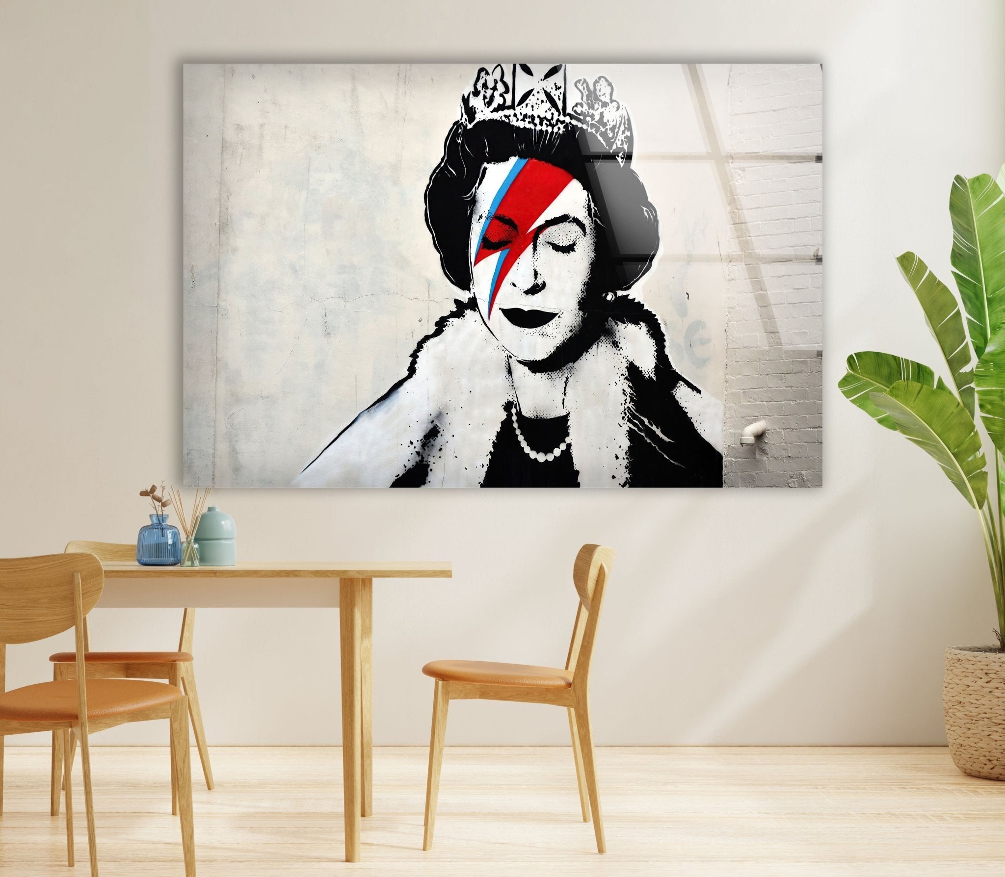 Banksy Queen Elizabeth Glass Wall Art - Modern Home Decor for Living Room, Office & Gifts | Unique Street Art-Inspired Glass Print