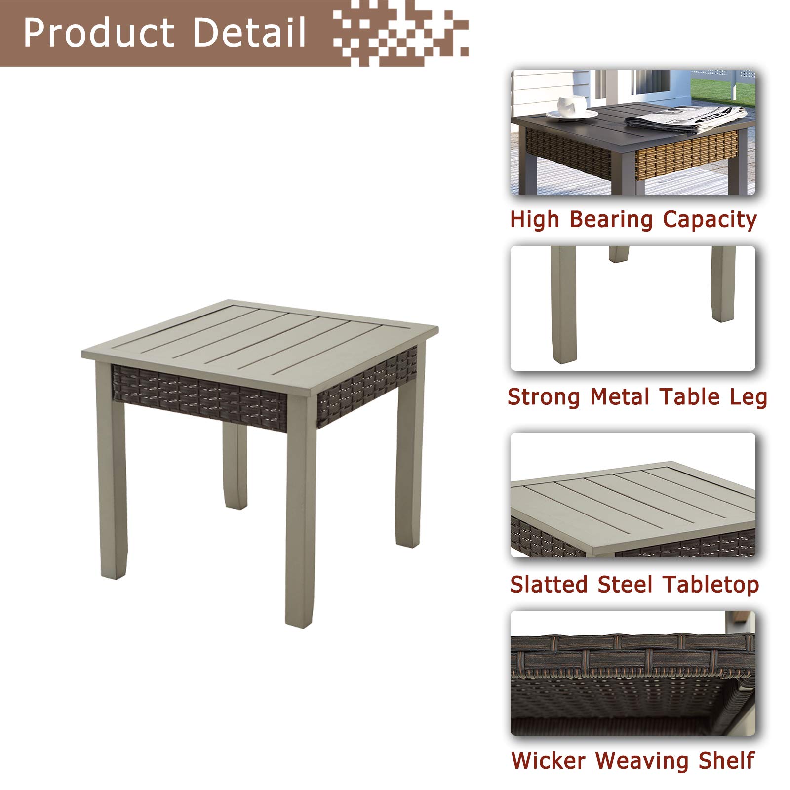 5-Piece Outdoor Patio Furniture Set with Conversation Chairs, Cushions, Ottomans & Square Coffee Table - Metal Frame Garden Bistro Seating with Thick Soft Cushions (Grey) - Perfect for Backyard, Poolside, and Outdoor Entertaining