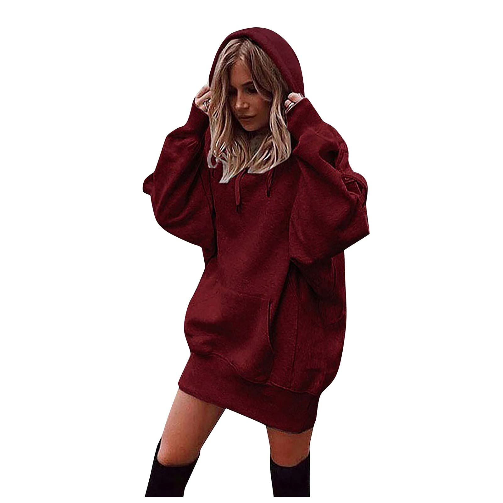 EOPUING Women's Solid Color Hooded Sweaters - Oversized Winter Pullover with Pockets | Cozy Fall & Winter Fashion | Perfect for Casual Outings, Lounging and Layering