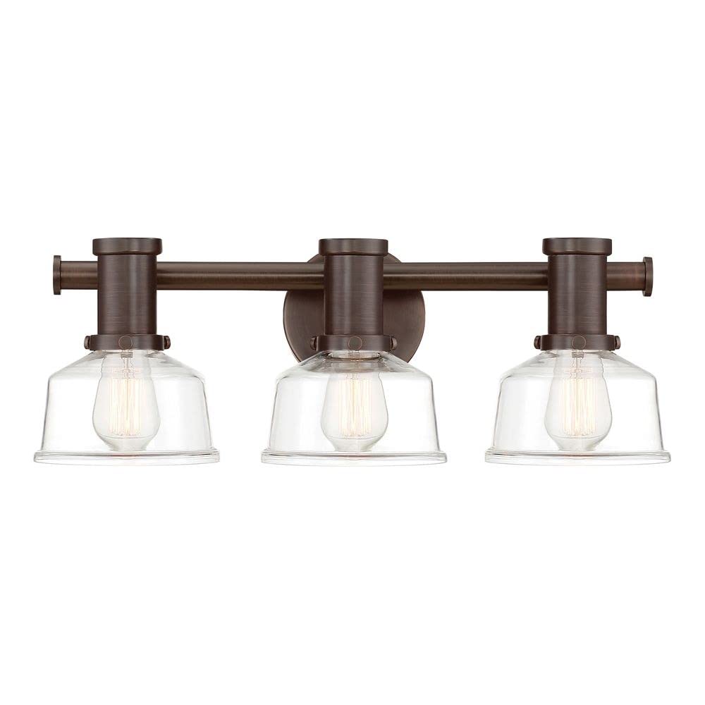Designers Fountain 96503-SCB Carson Three Light Wall Sconce - Satin Copper Bronze Finish with Clear Glass Shade for Bedroom, Living Room, or Hallway Lighting