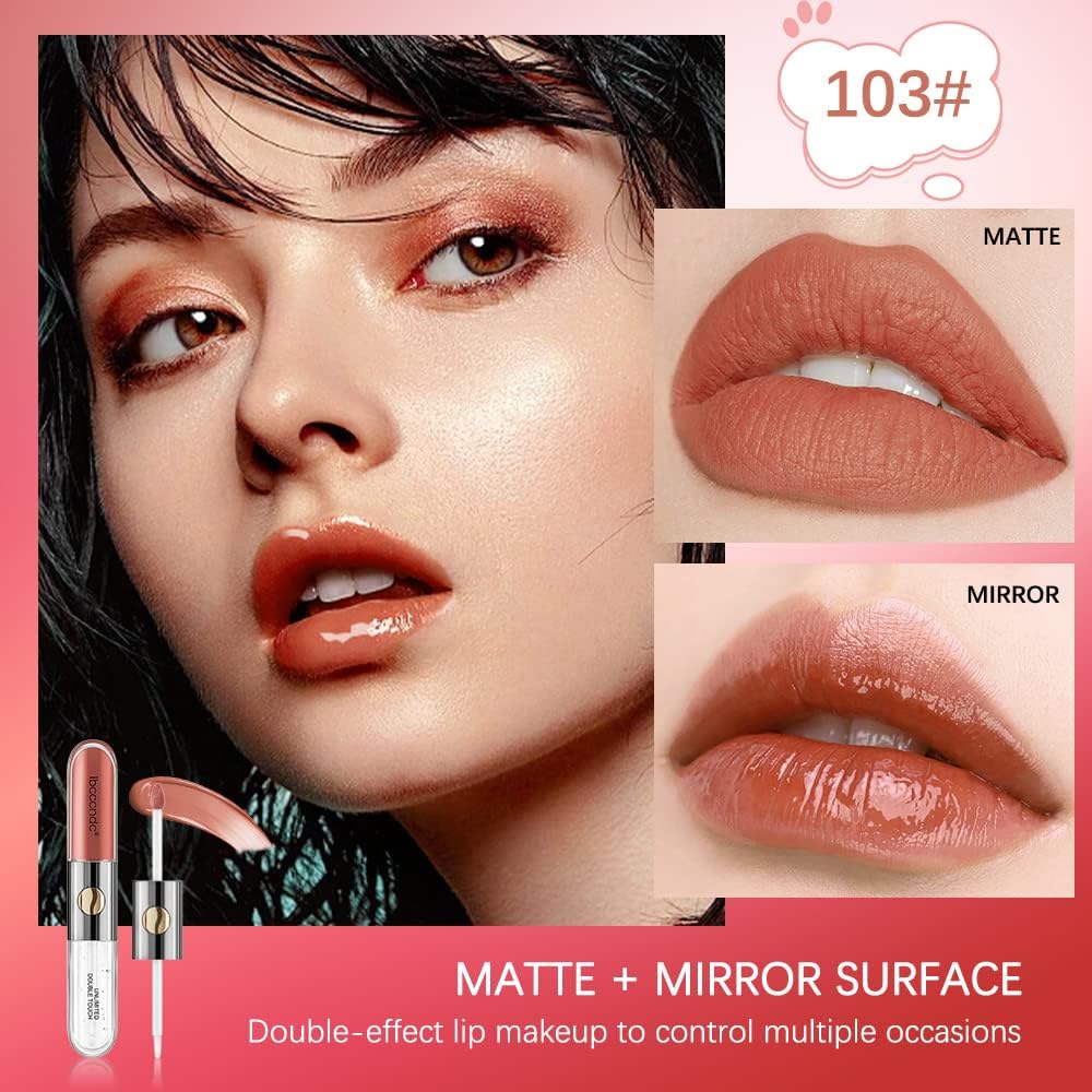 VBA Two-Step Liquid Lipstick with Moisturizing Lip Oil - Double Head Waterproof Lip Gloss, Non-Sticky Tinted Matte Finish, Fruit Flavor (Shade 103) | Perfect for Day & Night Wear, Parties, Dates & Everyday Makeup