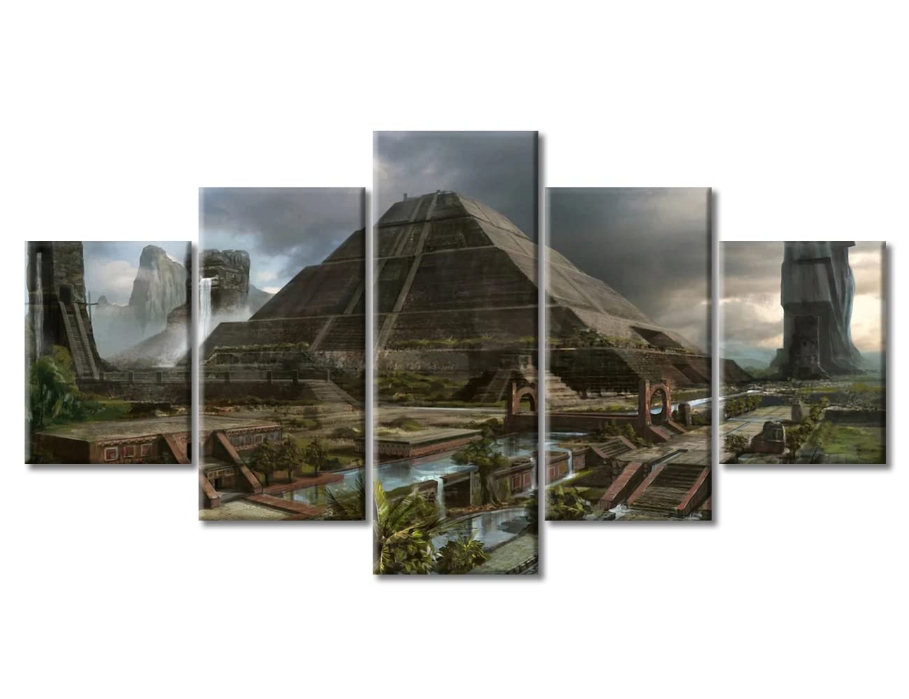 Mayan Pyramids Wall Art - 5 Piece Vintage Canvas Prints of Mexico & Inca Civilization (60