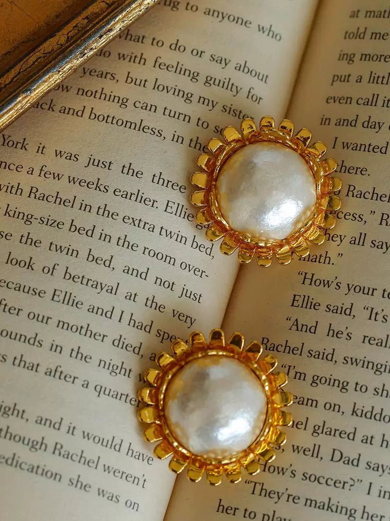 Chanel Inspired Sunflower Cotton Pearl Stud Earrings for Women - Elegant Floral Jewelry Gift for Birthday, Wedding & Daily Wear