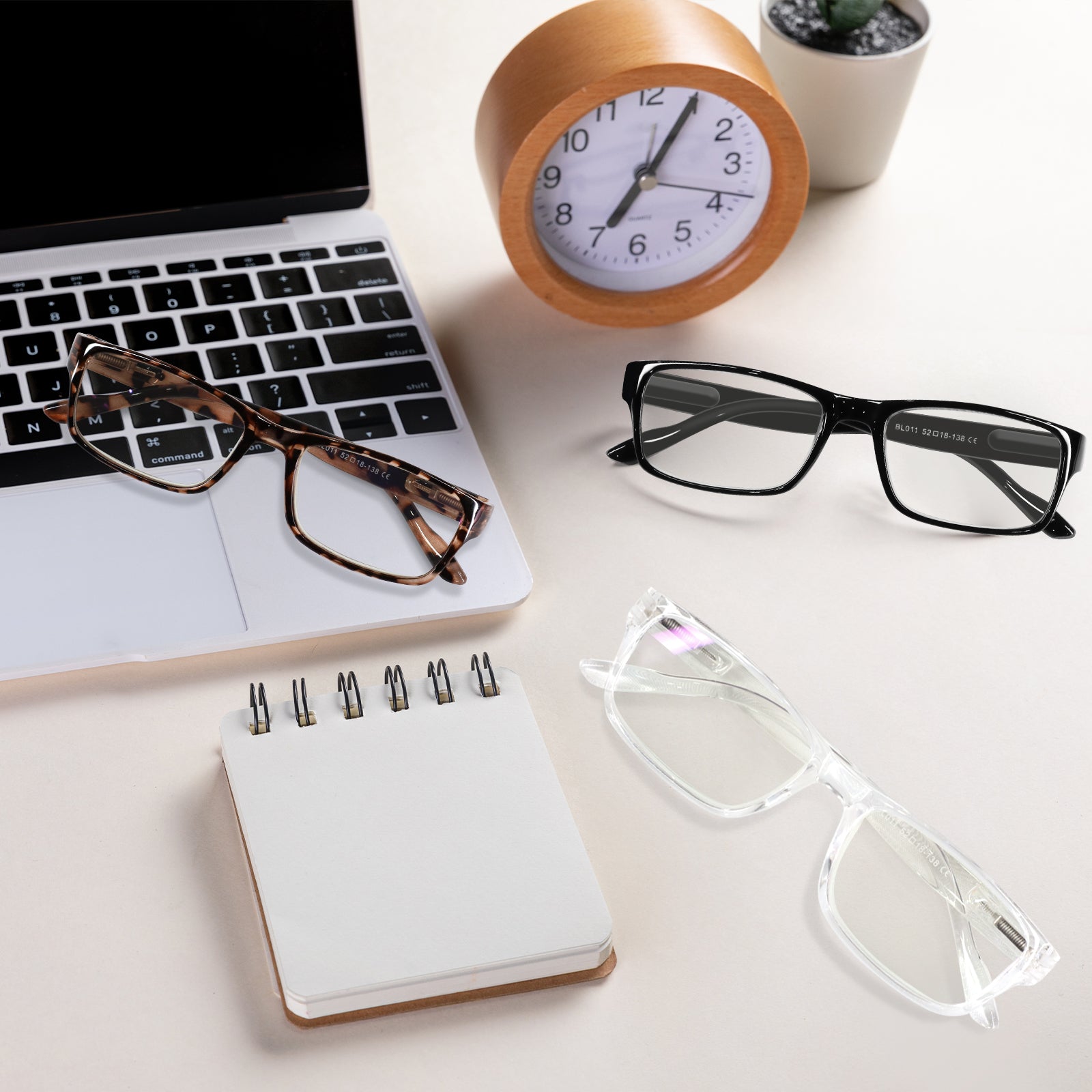Wetene Blue Light Blocking Reading Glasses 2.0X Magnification - Square Frame Unisex Computer Glasses (3 Pack) for Office Work, Screen Time & Book Reading