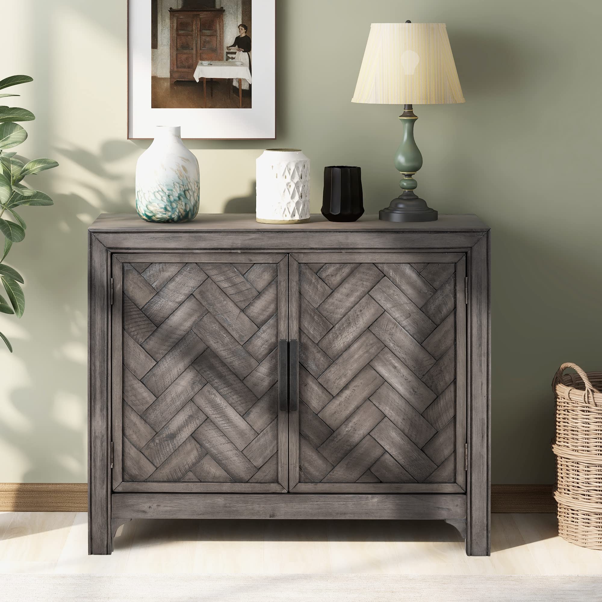 Modern Wood Storage Cabinet - Multi-Functional Console Table & Accent Sideboard with 2 Adjustable Shelves for Entryway, Living Room, Bedroom - Antique Gray 40-Inch Home Organizer for Shoes, Books & Decor