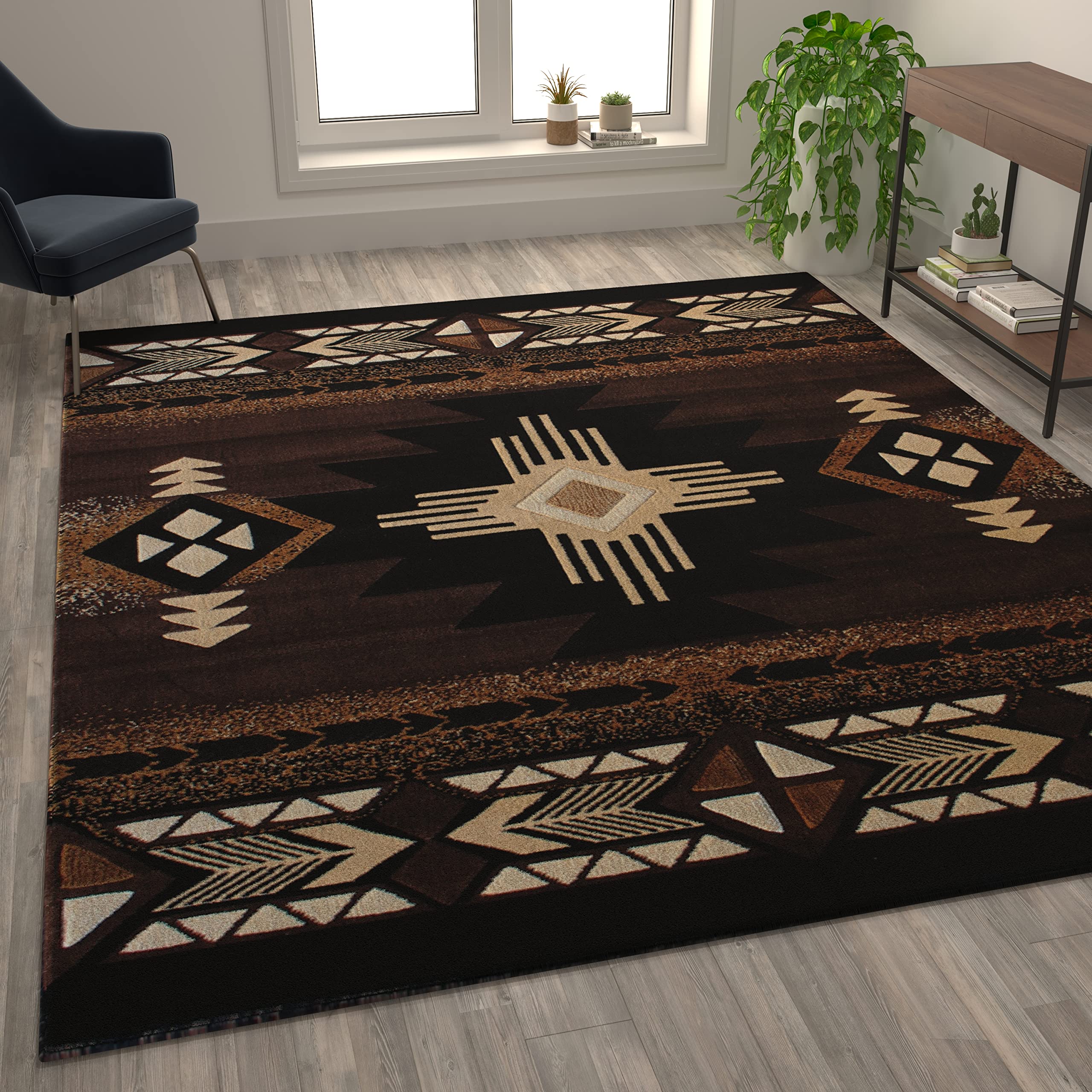 Flash Furniture Mohave Traditional Southwestern Style Area Rug 8'x10' - Rustic Chocolate Accent Rug with Olefin Fibers & Jute Backing - Perfect for Living Room, Bedroom, or Southwestern Home Decor