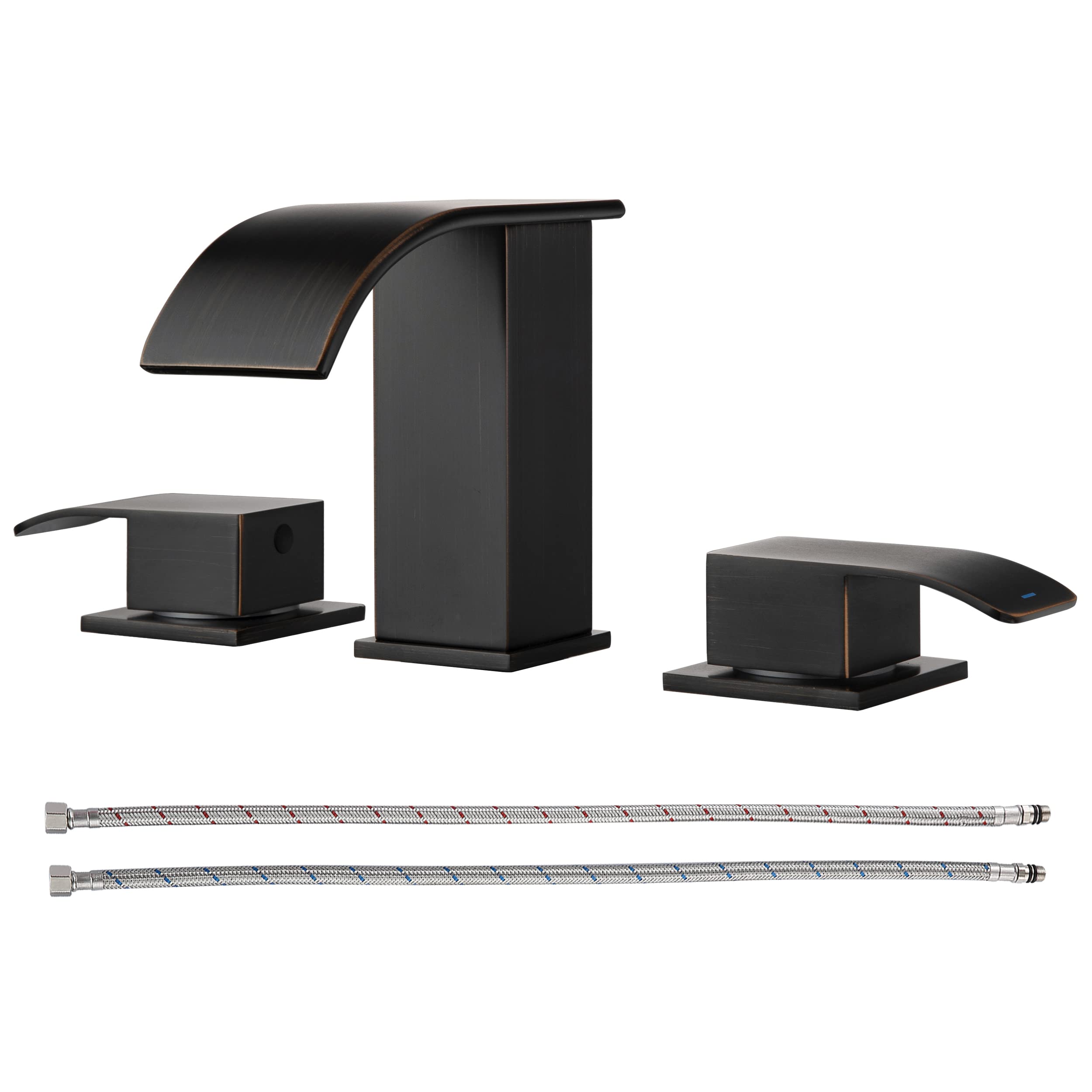 Oil-Rubbed Bronze Waterfall Bathroom Faucet - 8 Inch Widespread 3-Hole Bathroom Sink Faucet with 2 Handles, Modern Vanity Faucet with cUPC Supply Lines - Perfect for Contemporary Bathrooms, Guest Suites, and Luxury Home Renovations