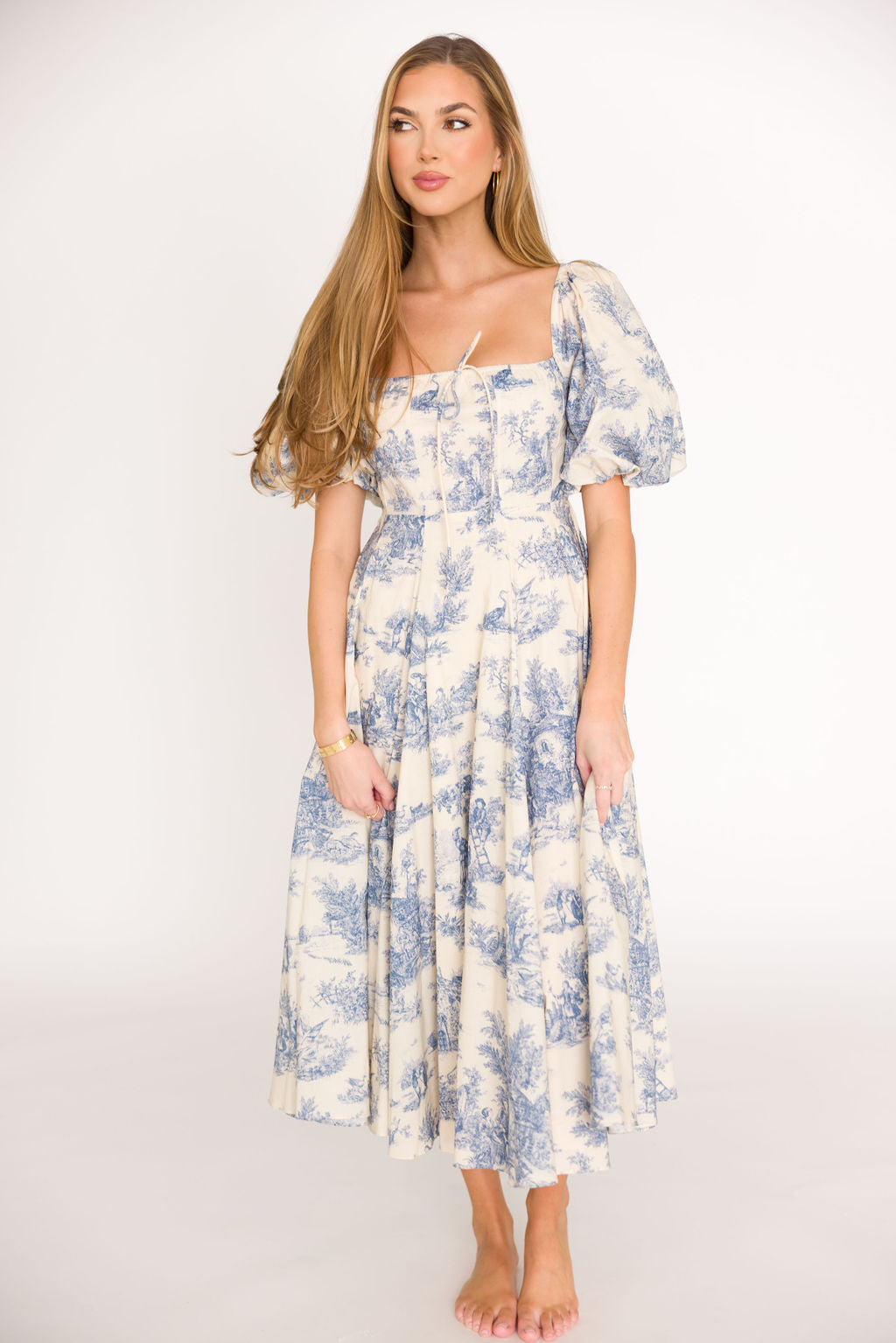 Mary Elizabeth Floral Midi Dress - Women's Blue Summer Dress with Pockets | Perfect for Beach Vacations, Garden Parties & Date Nights