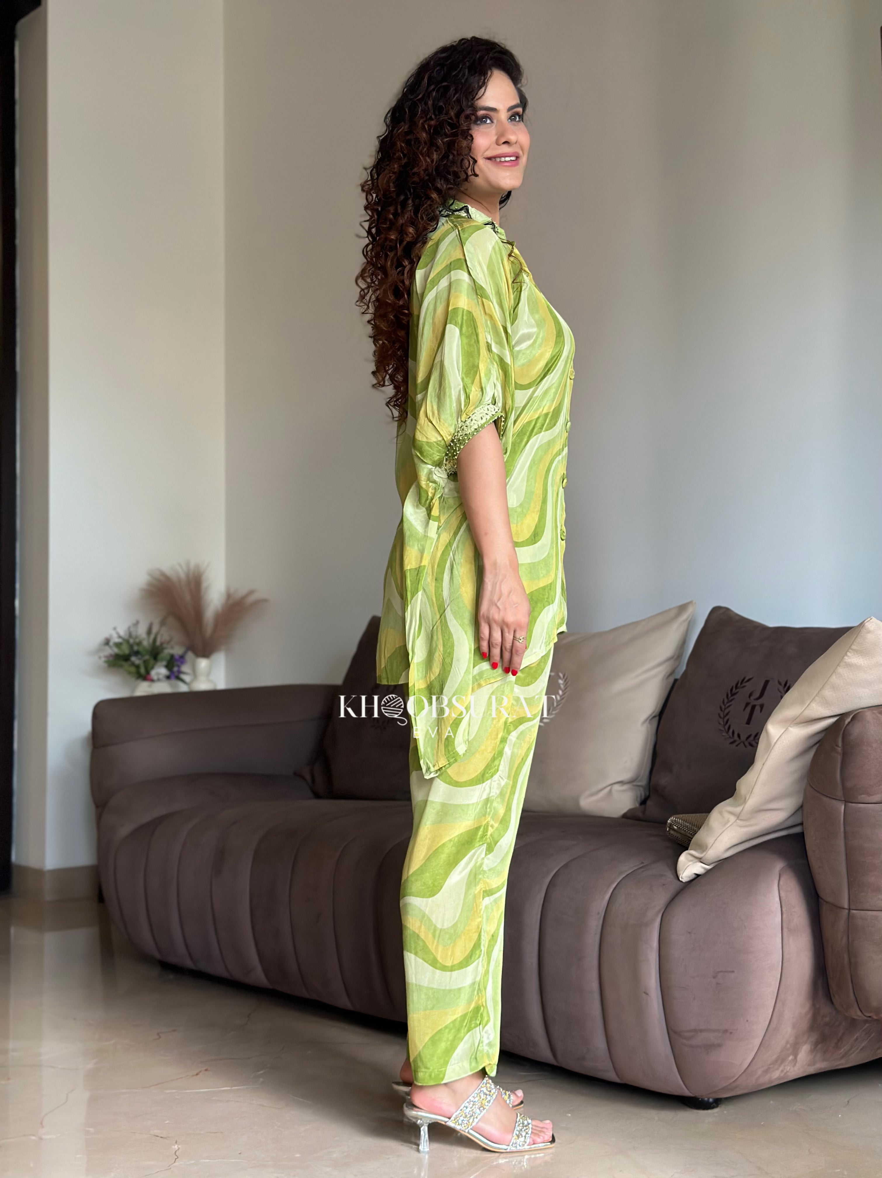 Emerald Green Kaftan Coord Set - Women's Elegant Lounge & Beach Cover Up - Perfect for Vacation, Resort Wear and Summer Outfits