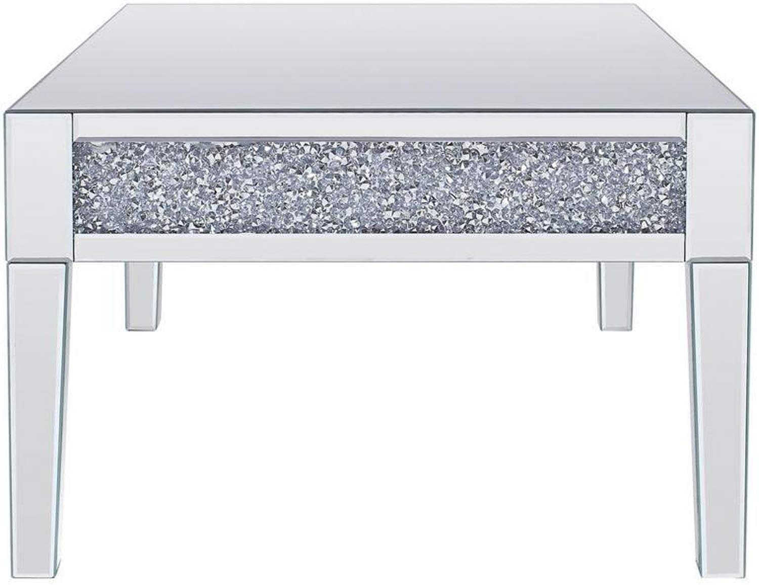 Silver Benjara Clear Wood & Mirror Coffee Table with Crystals - Living Room Decor