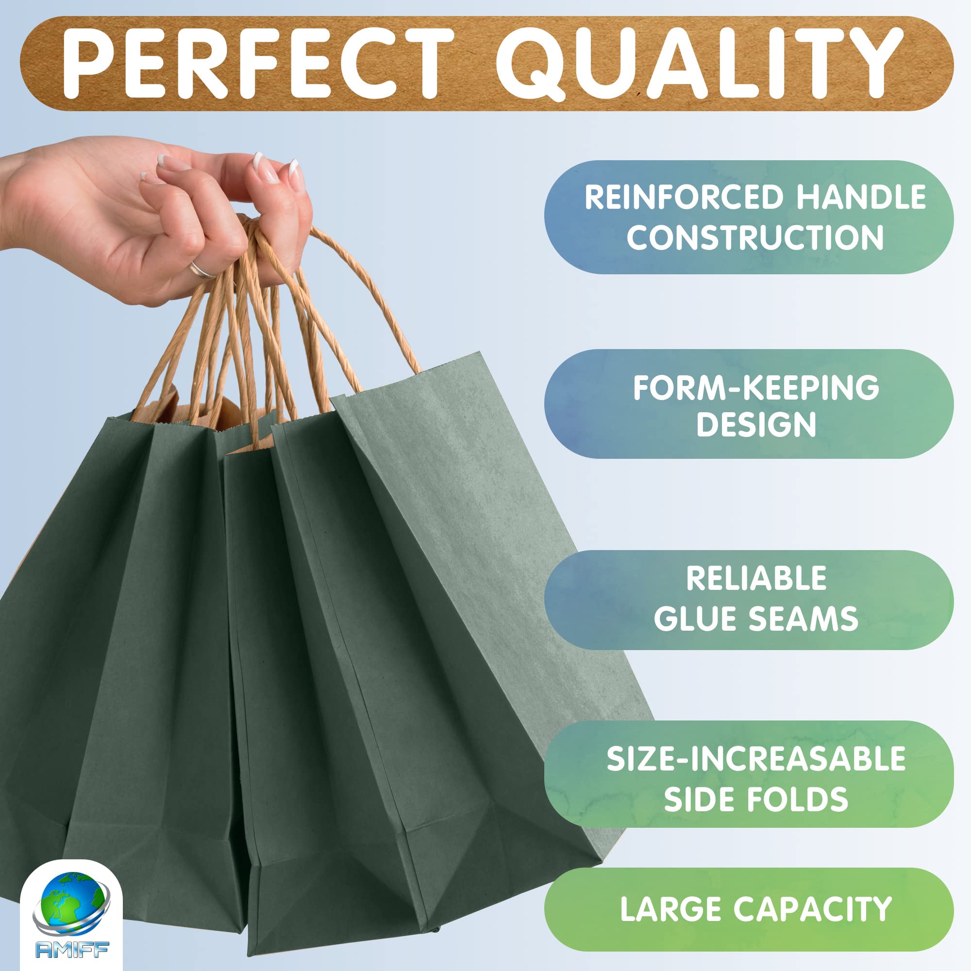 Dark Teal Kraft Paper Bags with Handles - 16x6x12 Inch - Pack of 10 - for Wedding Favors & Gifts
