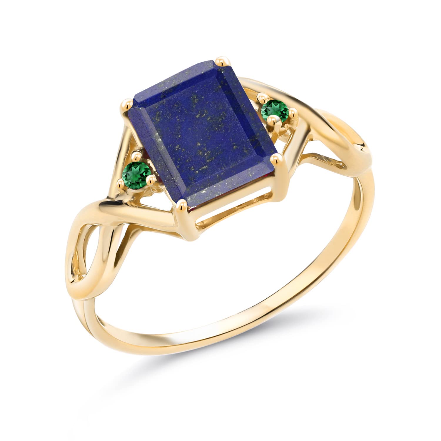2.05 Ct Blue Lapis & Green Nano Emerald 18K Gold Plated Silver Ring for Women - Gem Stone King | Elegant Jewelry Gift for Birthday, Anniversary & Special Occasions