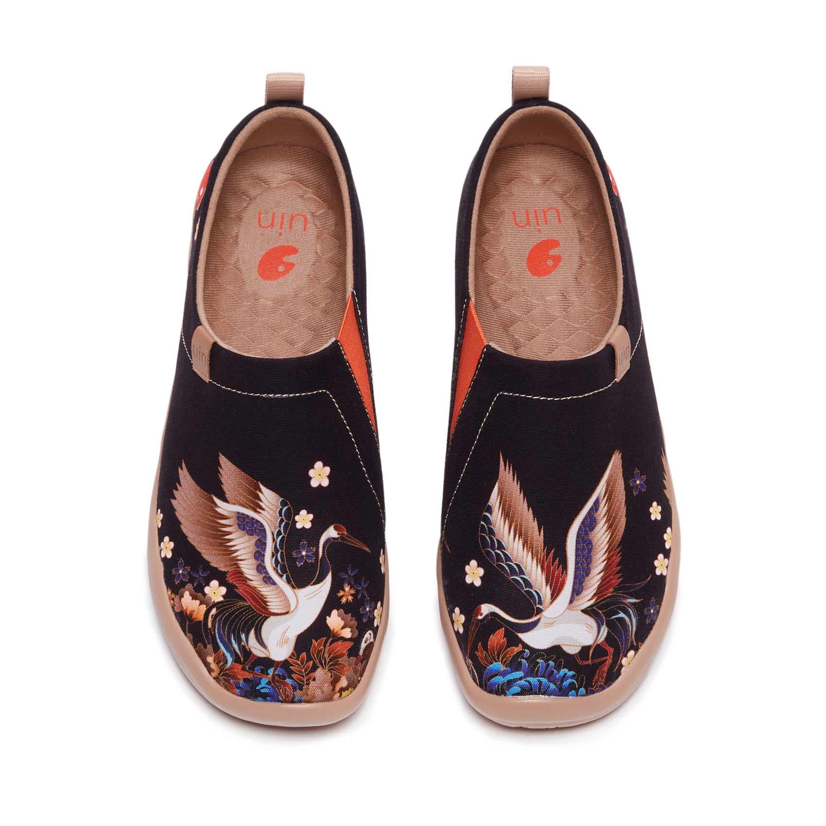 UIN Women's Slip-On Canvas Loafers - Lightweight Comfortable Walking Shoes for Travel & Casual Wear | Fashion Sneakers with Chinese Art Design | Perfect for Daily Commute, City Walks & Weekend Outings