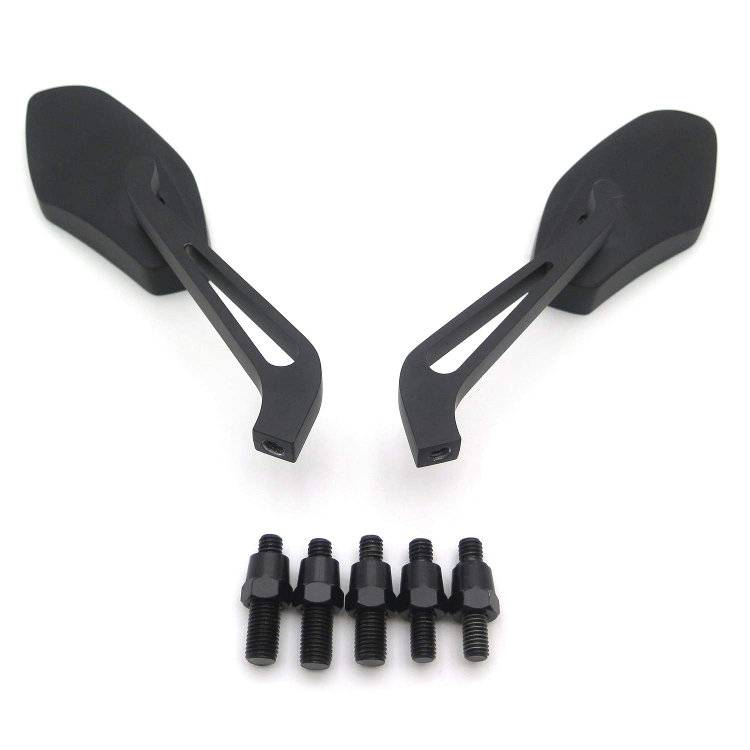 HTTMT MT400-009 Black Motorcycle Mirrors - 8mm & 10mm Clockwise Screw Bolt Compatible with Suzuki, Kawasaki, Yamaha, Harley (Handlebar Mount) - Perfect for Cruiser, Touring & Street Bikes