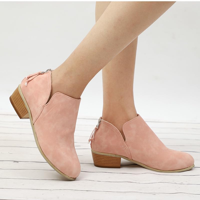 Lausiuoe Women's Ankle Booties - Low Heel V-Cutout Chunky Block Heel Slip-On Boots for Wide Feet | Casual & Dressy Comfort for Work, Date Night & Everyday Wear