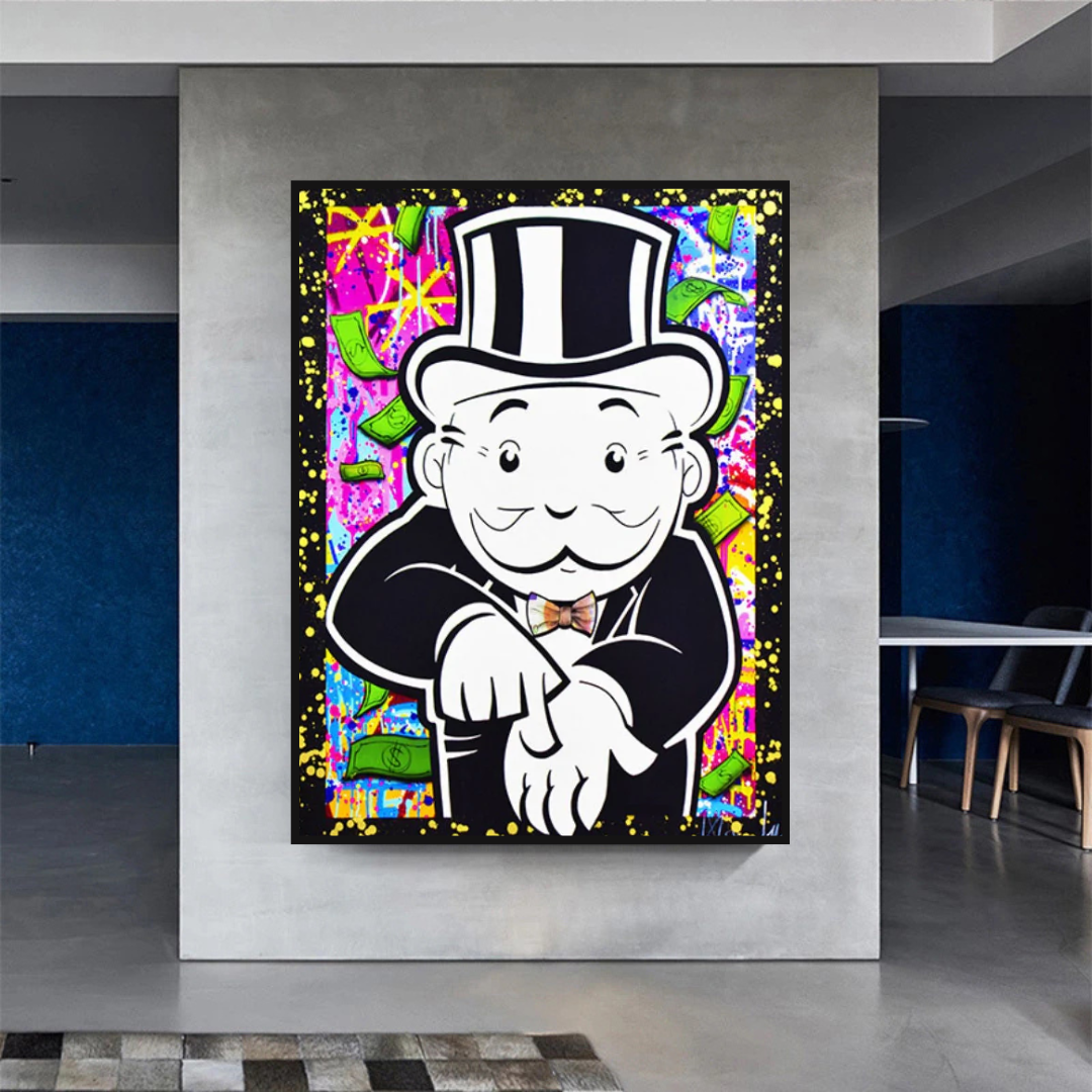 Alec Monopoly 'Give Me Money' Canvas Art Print - Pop Culture Wall Decor for Living Room, Bedroom & Office