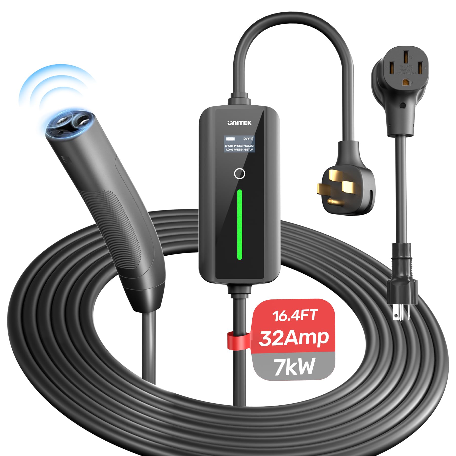 Unitek Level 1 & 2 Portable Tesla Wall Charger - 32Amp 7KW 240V EV Home Charging Station with Auto Sensing, Tesla Mobile Connector Adapter for Model Y/3/S/X - Perfect for Home, Garage & Road Trip Charging