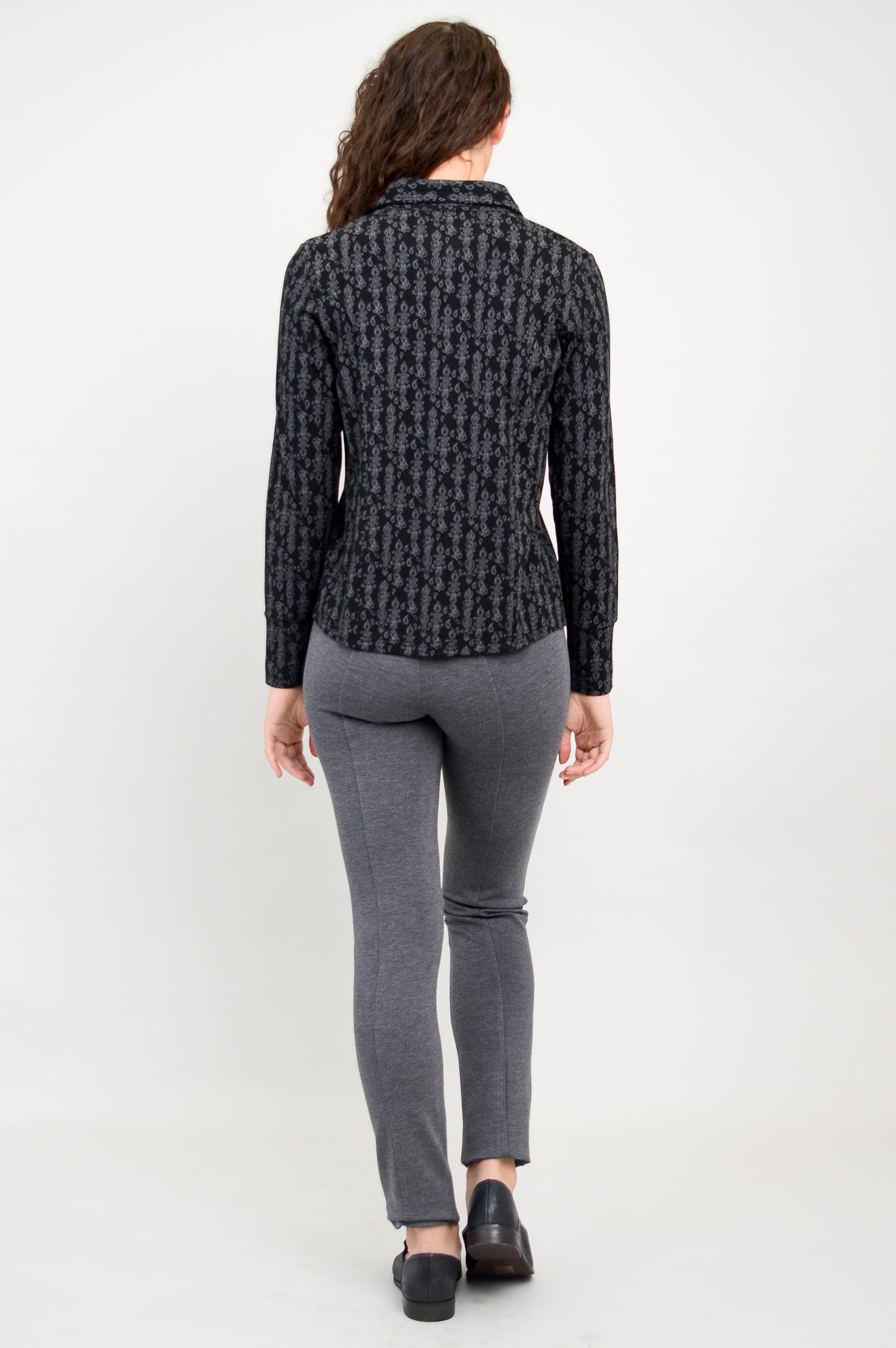 Harley Long Sleeve Top for Women - Soft Bamboo Fabric, Charcoal Paisley Print - Comfortable & Stylish Casual Shirt - Perfect for Work, Travel & Everyday Wear
