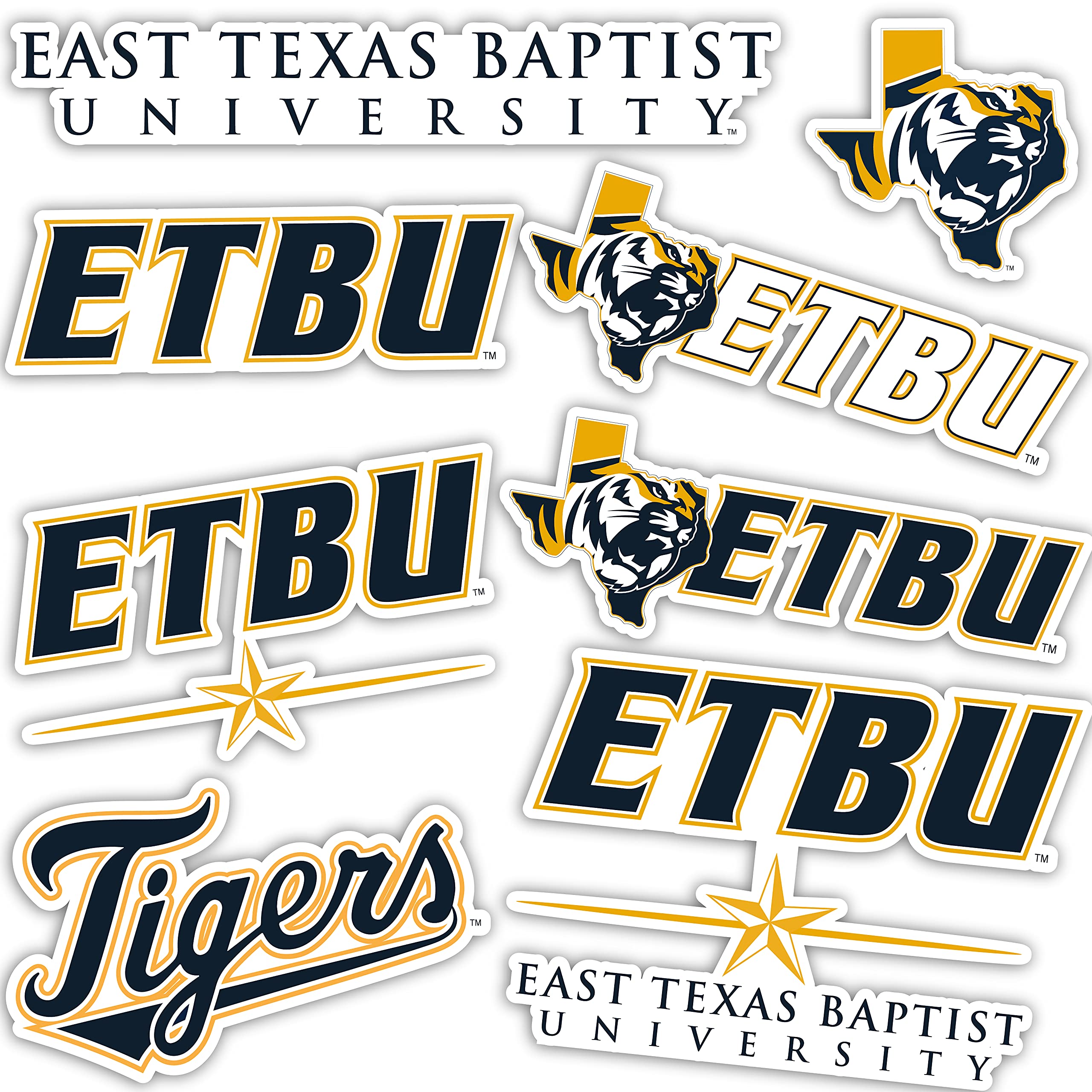 ETBU Tigers Vinyl Decals - Desert Cactus East Texas Baptist University Stickers for Laptop, Water Bottle, Car & Scrapbook (13.46x10.91 Inch Sheet) - Perfect for School Spirit, College Dorm Decor & Fan Accessories