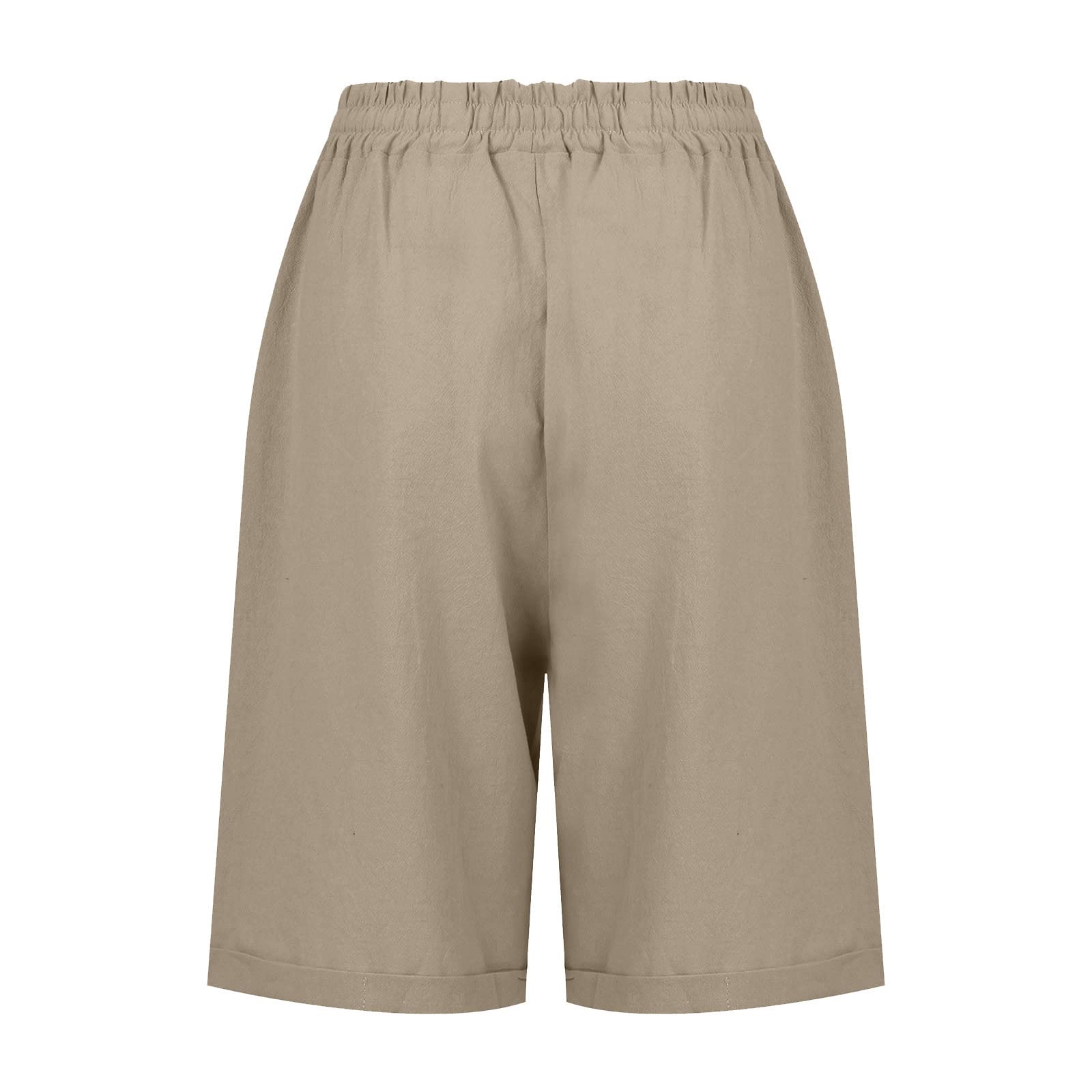 Women's Cotton Linen Bermuda Shorts with Pockets - Summer Casual Wear