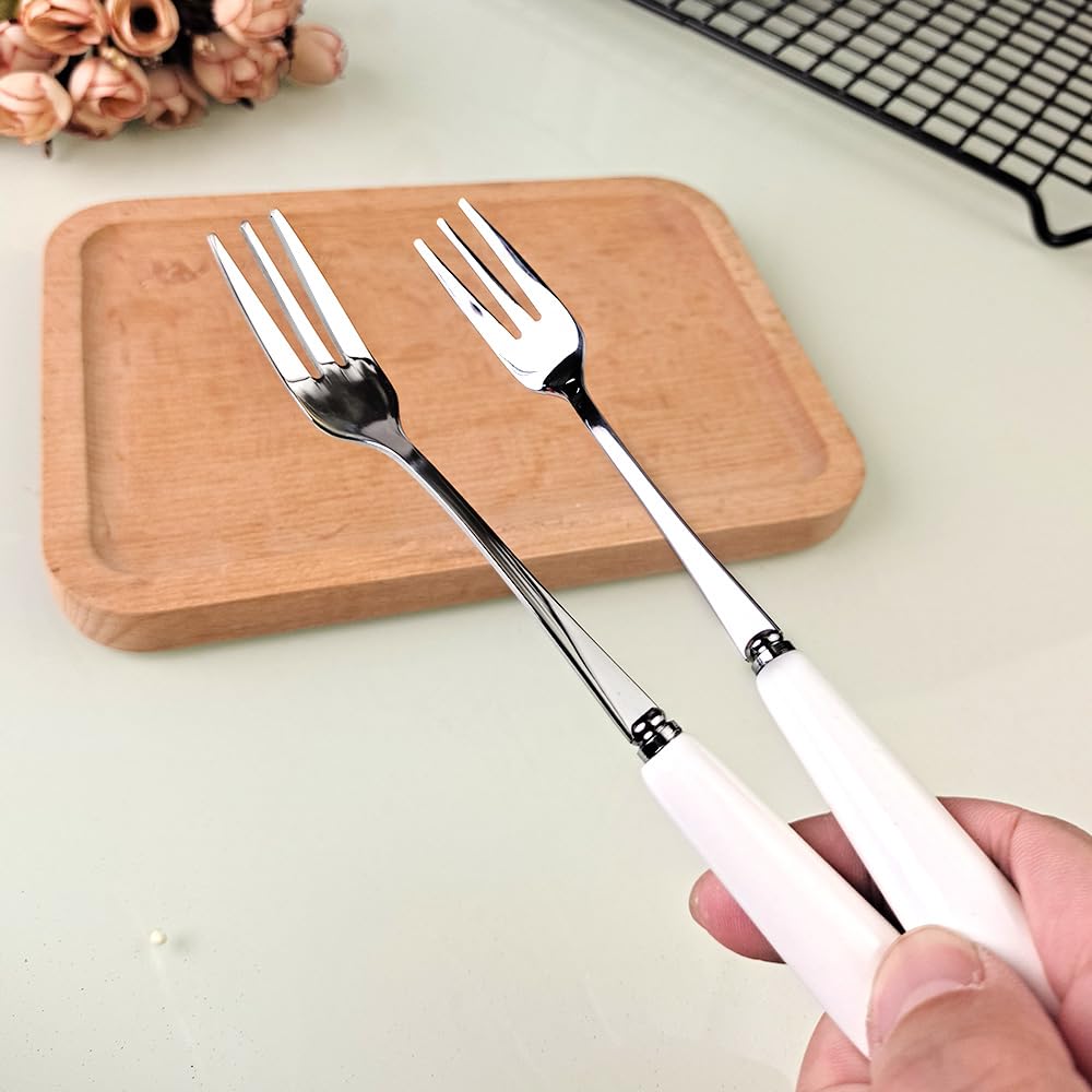 Premium 18/10 Stainless Steel Dessert Forks with Elegant White Ceramic Handle - 6 Inch SUS304 3-Tine Fruit & Cake Forks (Set of 2) - Perfect for Afternoon Tea, Wedding Receptions, and Fine Dining