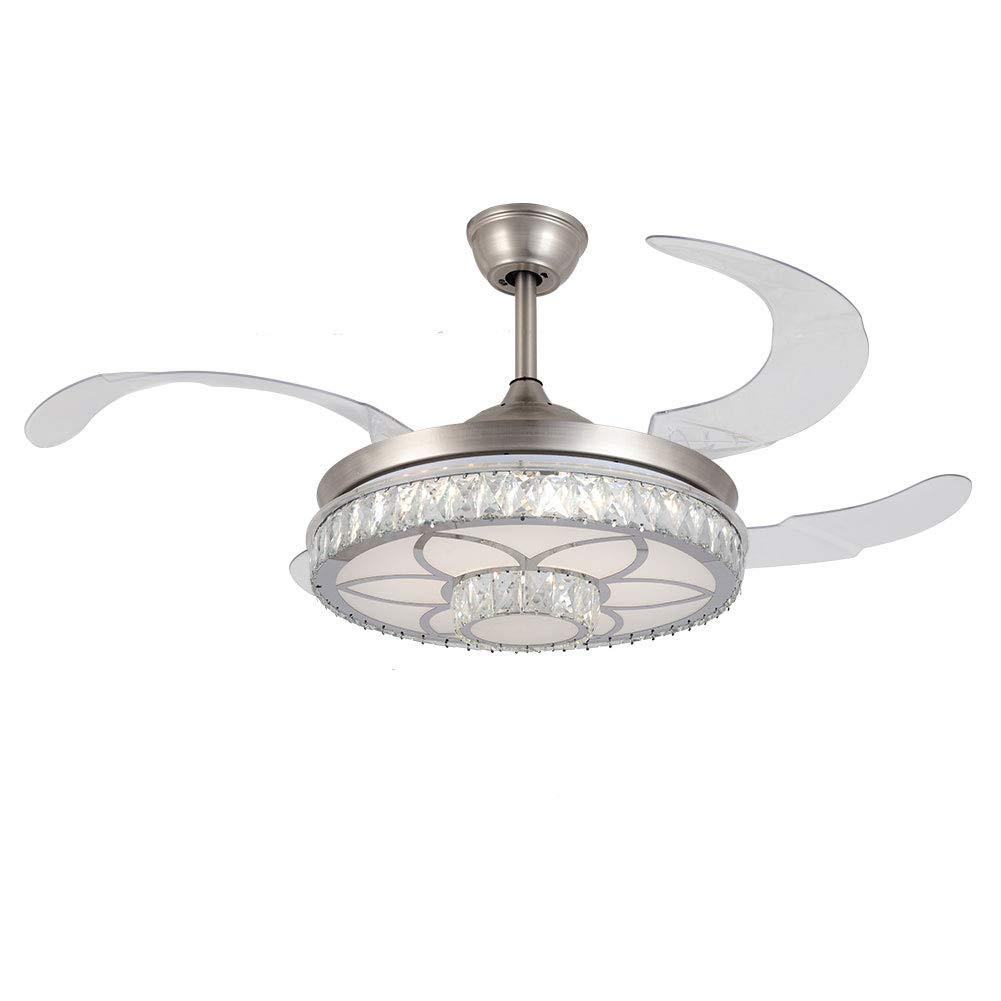 42-Inch Crystal Ceiling Fan with LED Light Kit & Remote Control - 4 Retractable Blades, 3 Speed Settings & 3 Color Temperatures - Modern Chandelier Fan for Living Room, Bedroom, Dining Room - Perfect for Home Cooling & Stylish Lighting