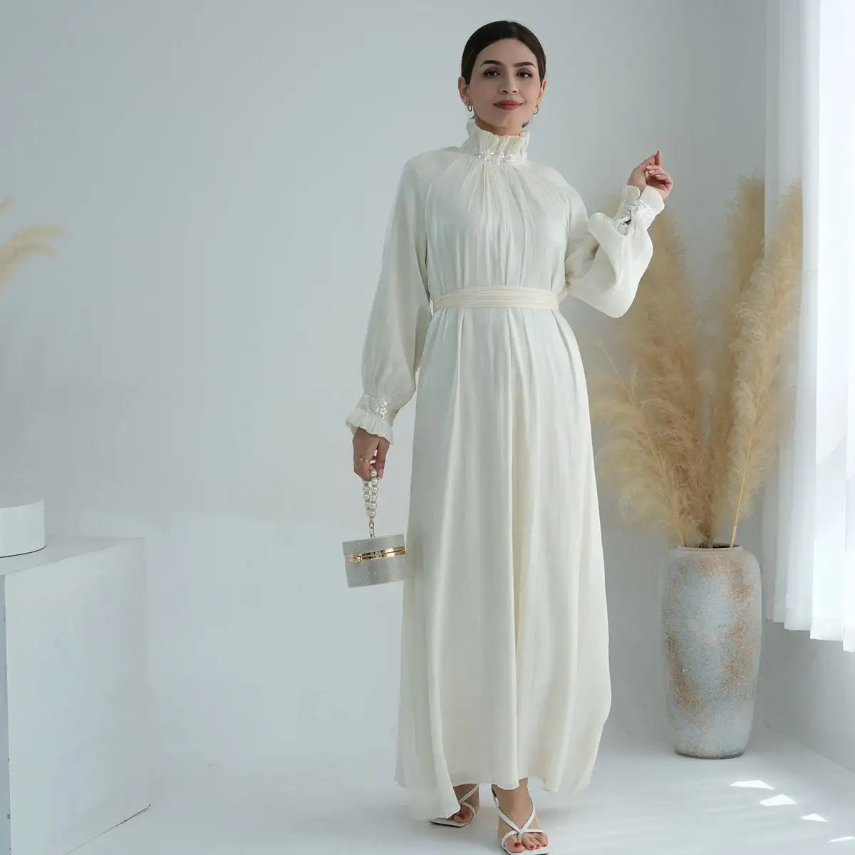 Elegant Shiny Bright Abaya Dress for Muslim Women - Perfect for Prayer, Eid, and Special Occasions