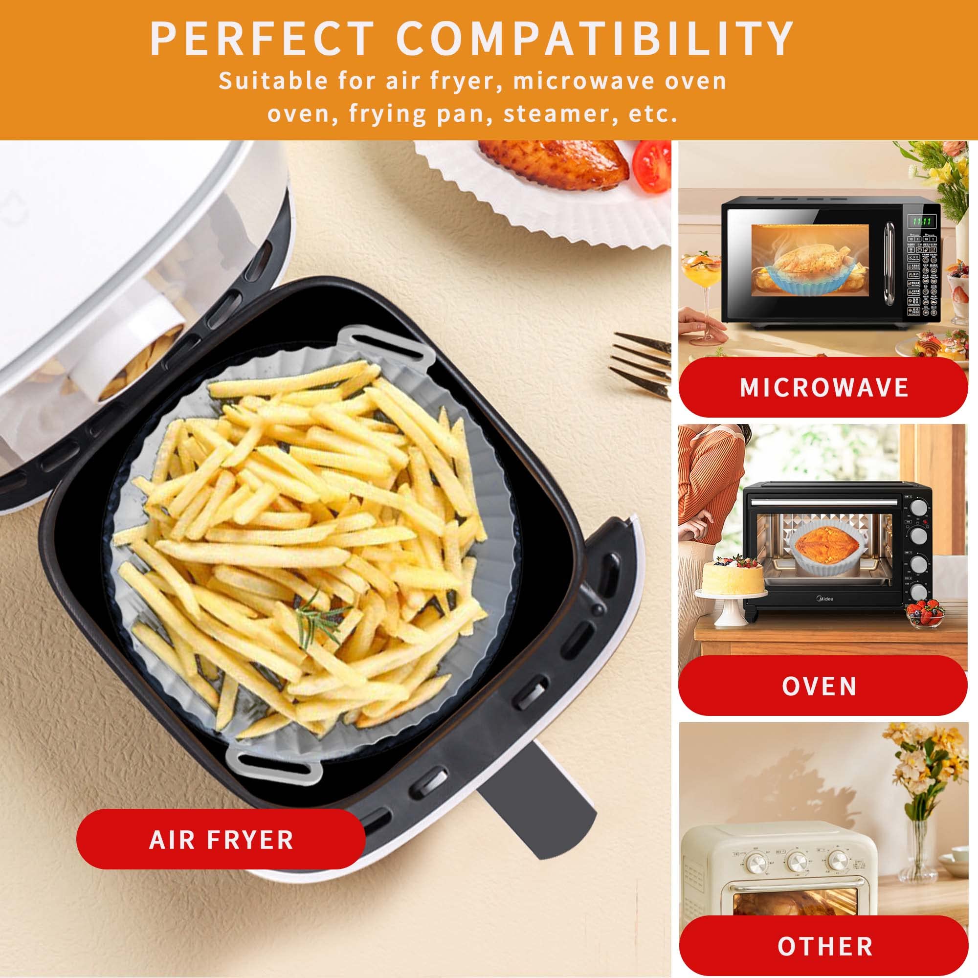 3-Pack Non-Stick Silicone Air Fryer Liners for 3QT-5QT Air Fryers | Reusable, Heat-Resistant & Parchment Paper Replacement | Perfect for Cooking, Baking & Roasting Chicken Wings, Fries & Vegetables
