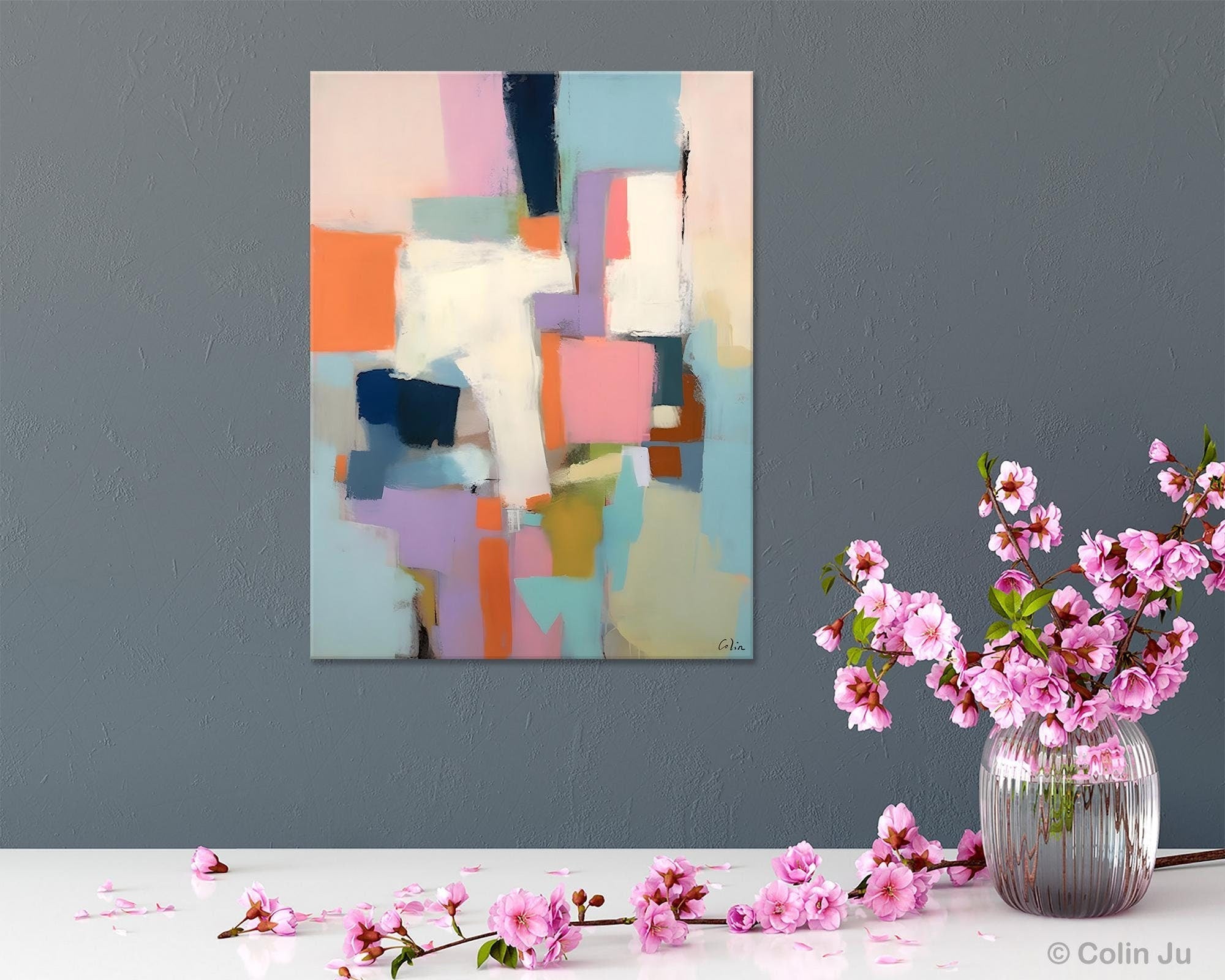 Extra Large Modern Wall Art - Acrylic Abstract Painting on Canvas for Dining Room Decor | Contemporary Original Artwork for Home & Office Interior Design
