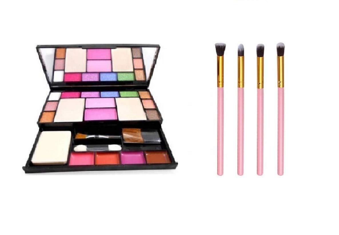 **Angelie 6171 Professional Makeup Kit – 4-Piece Pink Eyeshadow Brush Set (5 Items Total) – Perfect for Travel, Bridal & Everyday Makeup**