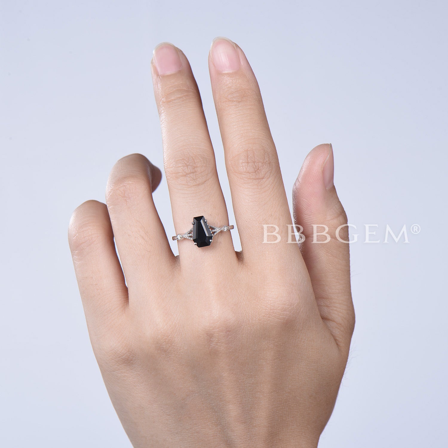 Black Onyx Coffin Cut Ring with Black Spinel - Vintage Gothic Engagement Ring for Women | Perfect for Dark Weddings, Halloween Jewelry & Alternative Fashion