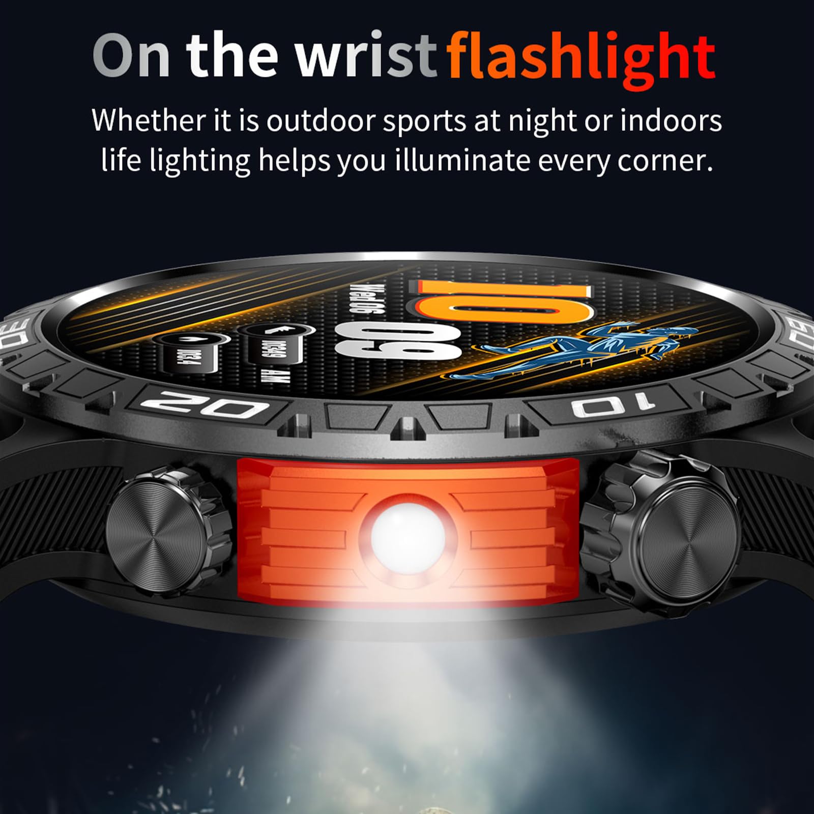 Yihou Smart Watch for Men - Fitness Tracker with Heart Rate Monitor, Sleep Tracking, Waterproof, Military Design, Long Battery Life - Compatible with Android & iOS (Orange) - Perfect for Outdoor Activities, Workouts & Daily Health Monitoring