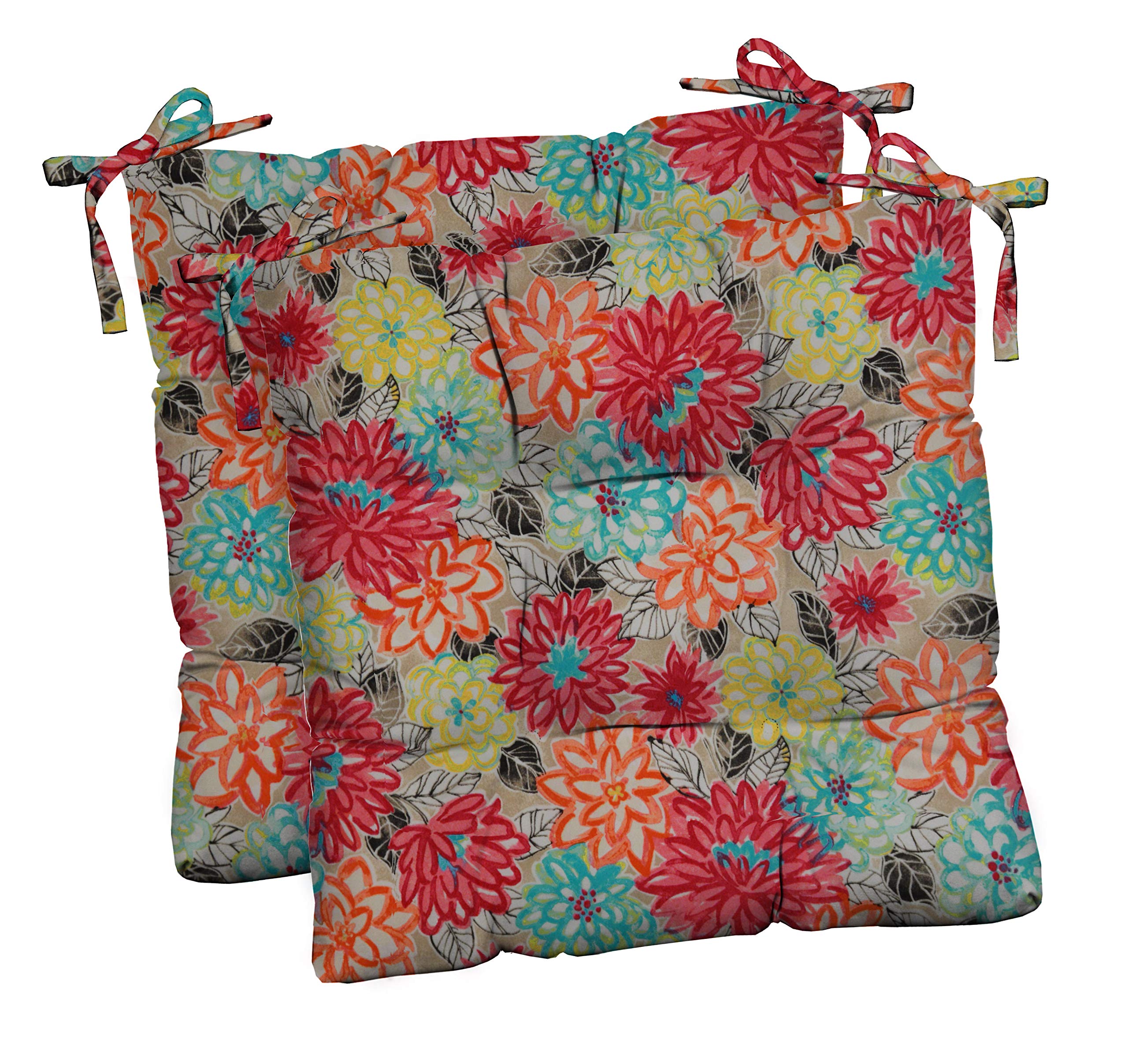 RSH DECOR: 2-Pack Outdoor Tufted Seat Cushions 19x19 Inch - All-Weather Spun Fabric Square Patio Furniture Cushions with Artistic Floral Design - Perfect for Garden, Deck, Poolside & Outdoor Lounge Chairs