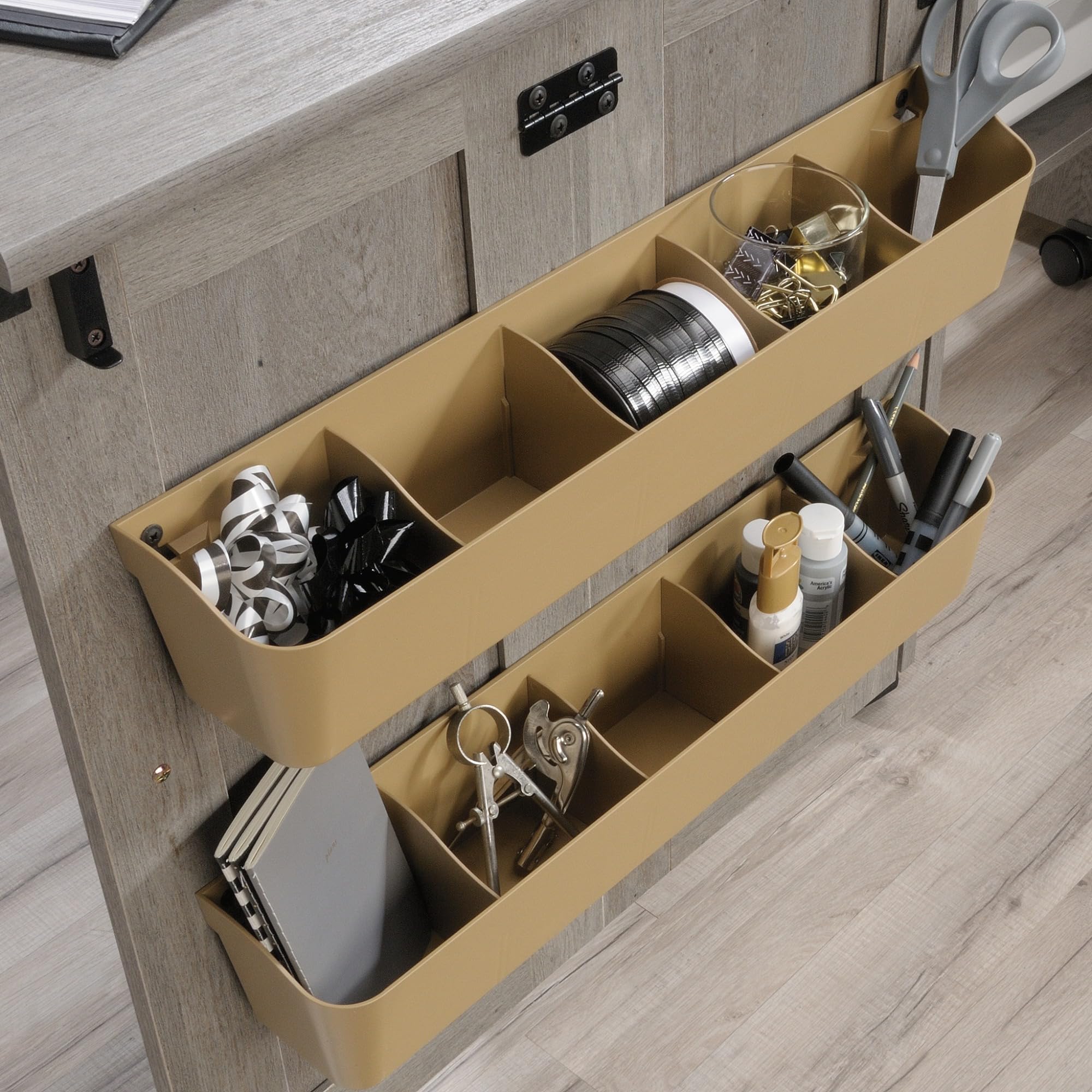 Sauder Craft Cart Storage Cabinet - Rolling Sewing Table with Expandable Top in Mystic Oak | Perfect for Craft Rooms, Sewing Studios & Small Space Organization