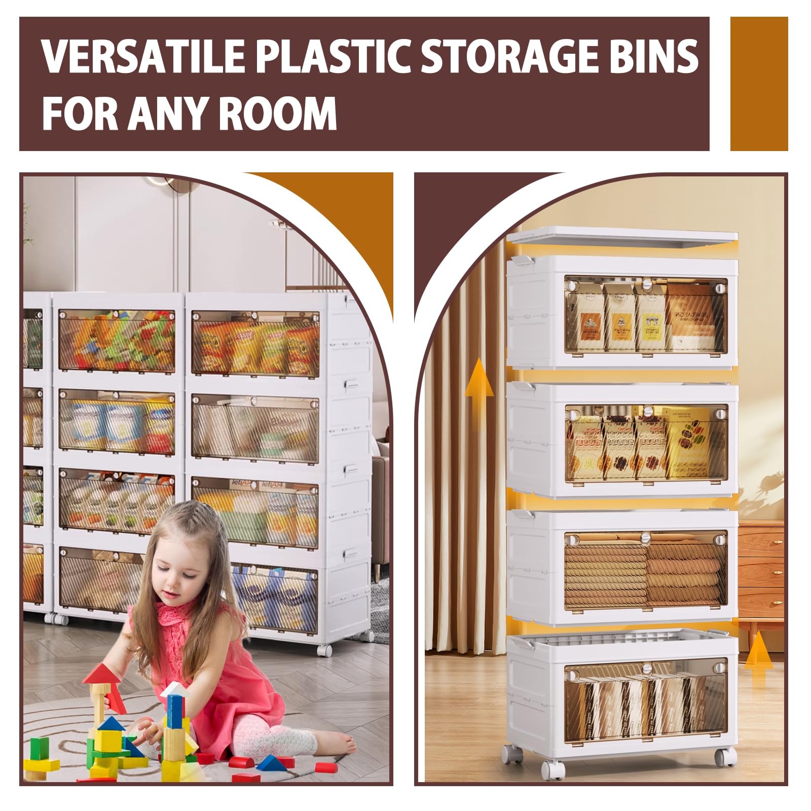 4-Tier Stackable Plastic Storage Bins - 37QT Clear Organizing Bins for Closet, Bedroom, Study, Toy Room & Office - Space Saving Storage Containers for Home Organization & Kids Toys Storage