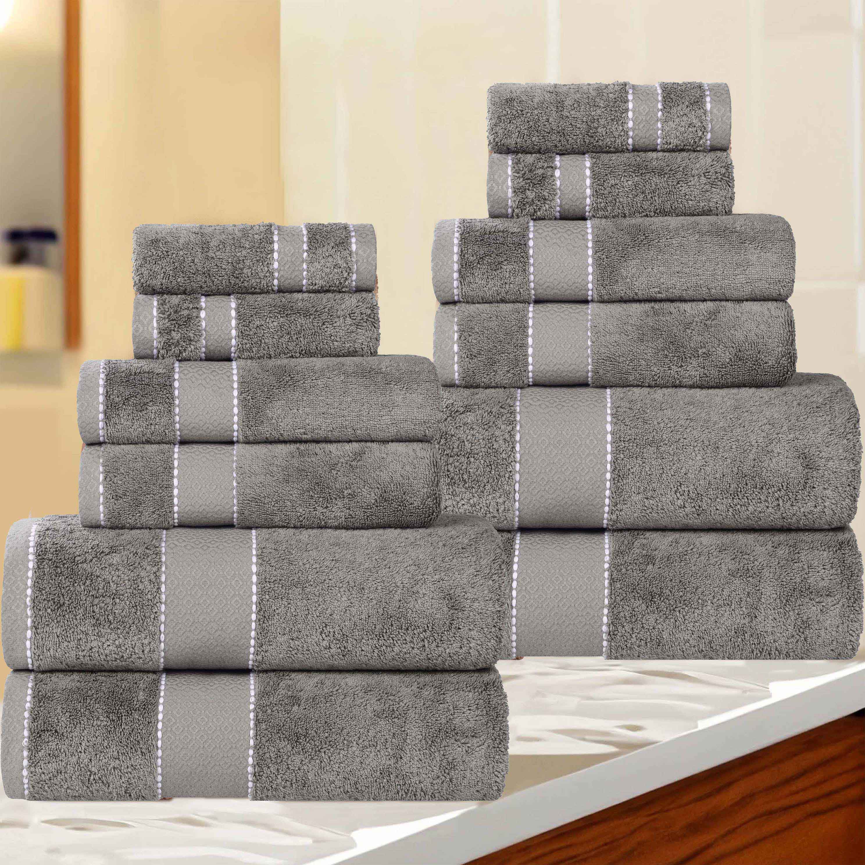 Premium 12-Piece Giza Cotton Dobby Towel Set - Ultra Absorbent Egyptian Cotton Bath Towels for Spa, Hotel & Luxury Home Use