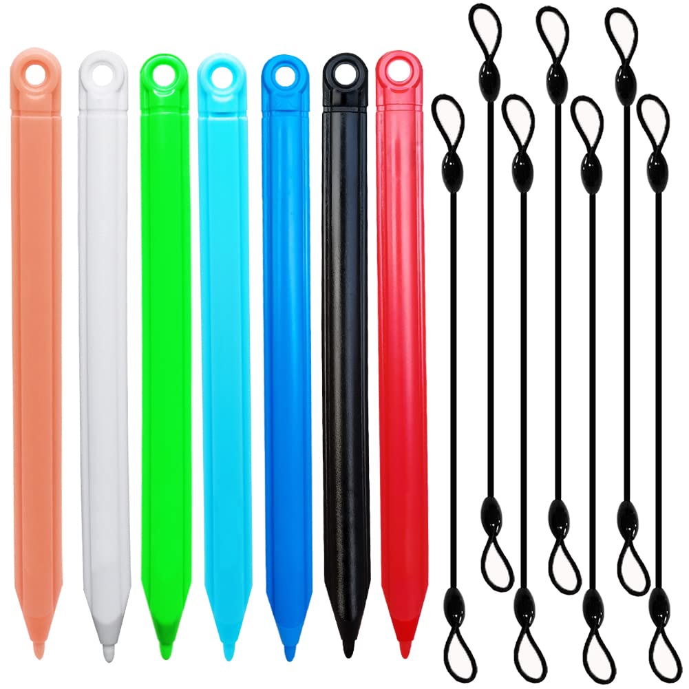 4.6 Inch Replacement Stylus Pen for Boogie Board LCD Writing Tablet - 7 Pack with Elastic Ropes (White, Pink, Blue, Green, Red, Black, Dark Blue) - Perfect for Kids Drawing, Classroom Notes & Office Memos