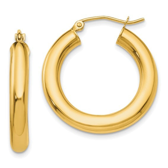 14K Yellow Gold 4x25mm Hoop Earrings for Women - Classic Dainty Everyday Jewelry - Perfect for Work, Date Night & Special Occasions