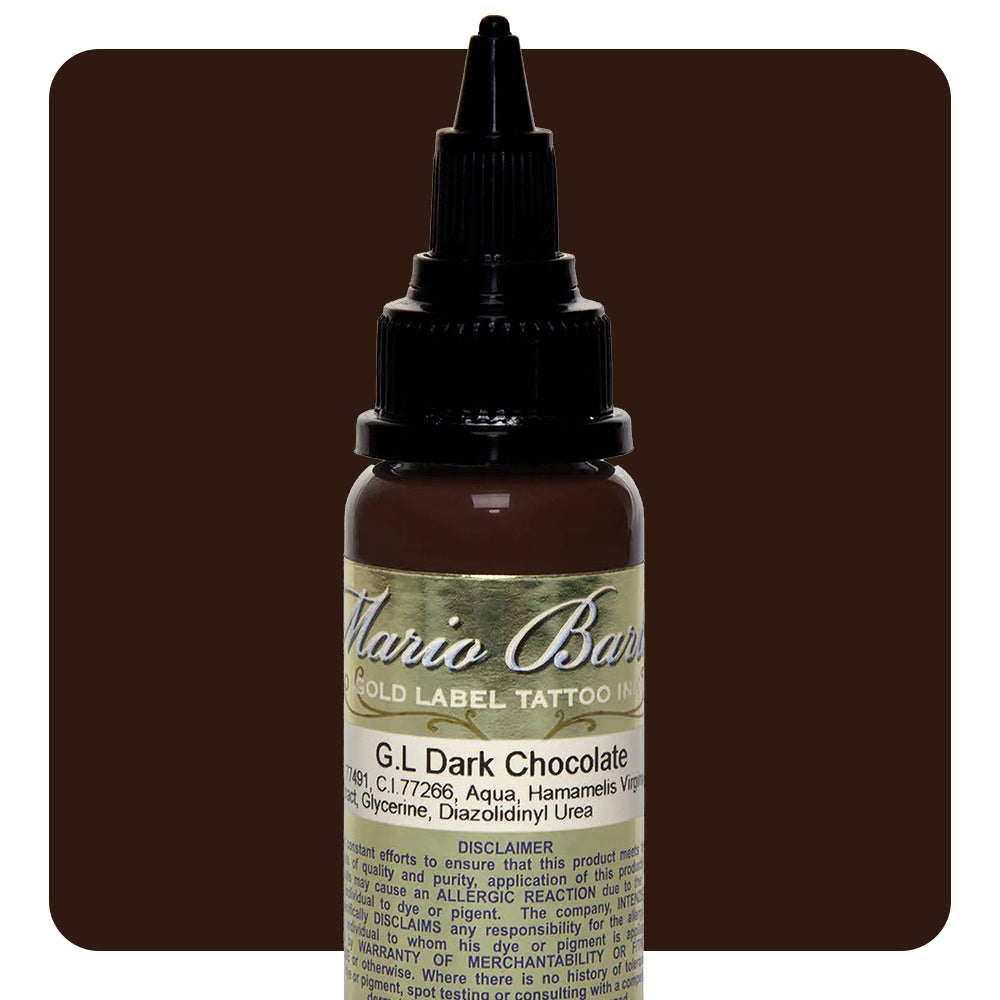 Dark Chocolate Mario Barth Gold Label Intenze Tattoo Ink - 1oz Bottle for Professional Tattoo Artists & Body Art Enthusiasts