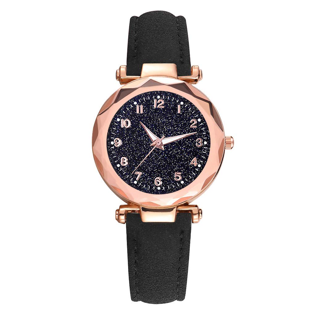 Women's Leather Watch - Classic Quartz Wristwatch with Starry Sky Dial for Everyday & Office Wear