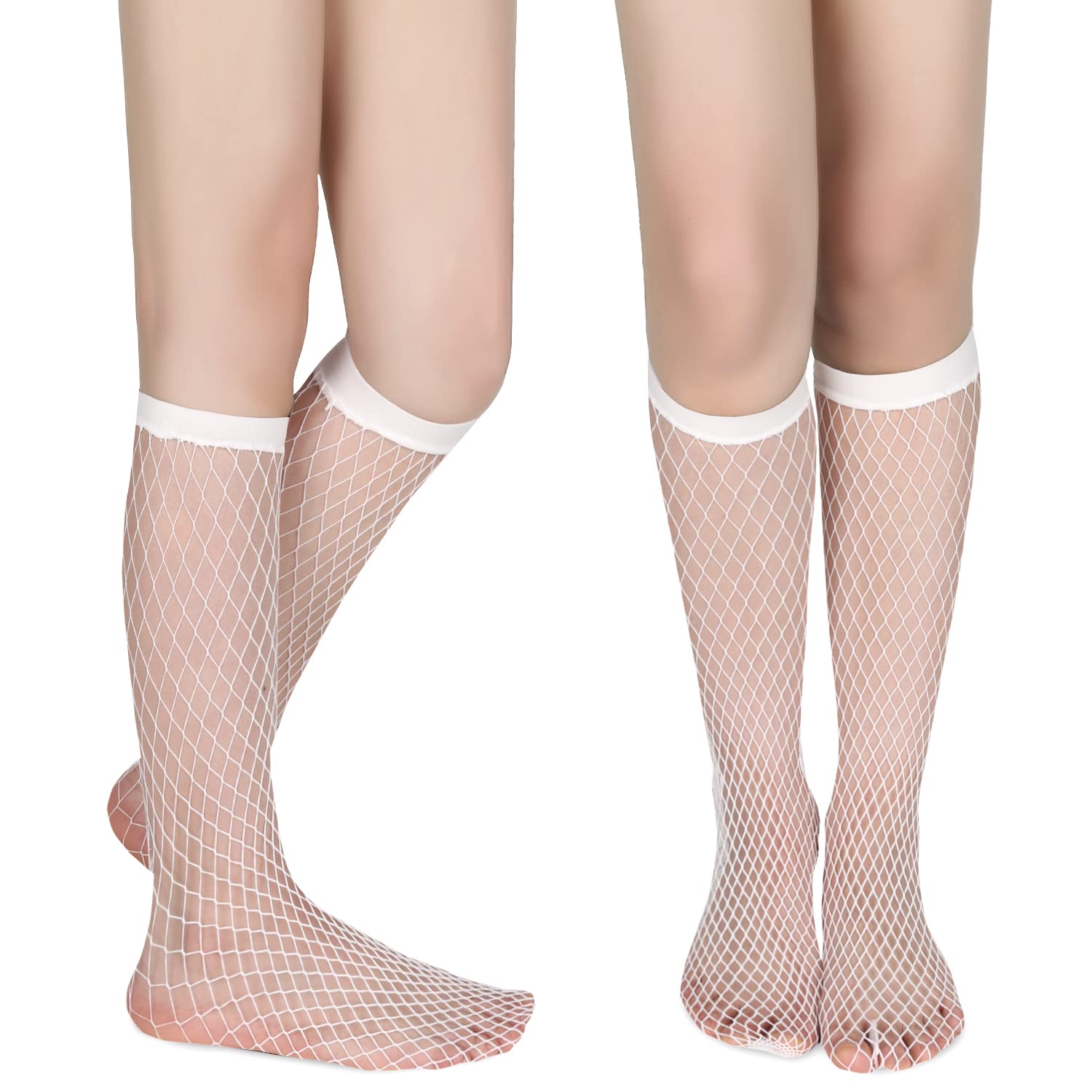 Benefeet Women's Sheer Knee High Socks - Black & White Lace Stockings for Lolita Fashion