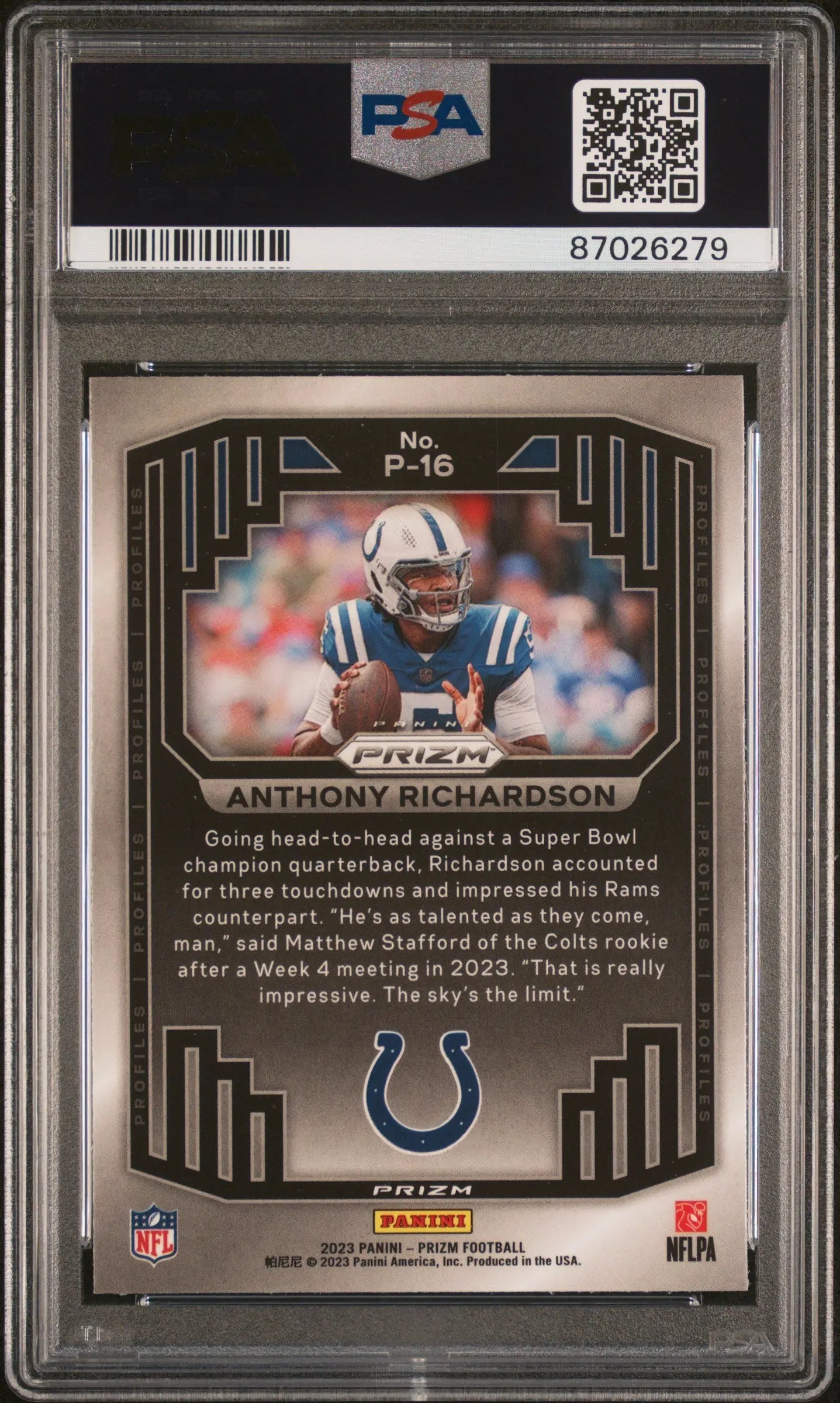 2023 Panini Prizm Profiles Anthony Richardson Rookie Card PSA 10 Gem Mint #P16 - Perfect for Sports Collectors, Investment & Display