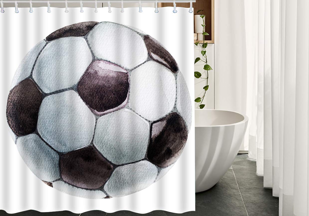 Moslion Football Watercolor Soccer Shower Curtain - 72x84 Inch Waterproof Polyester Bathroom Curtain with Sport Team Championship Design - Perfect for Sports Fans, Game Room Decor & Themed Bathrooms