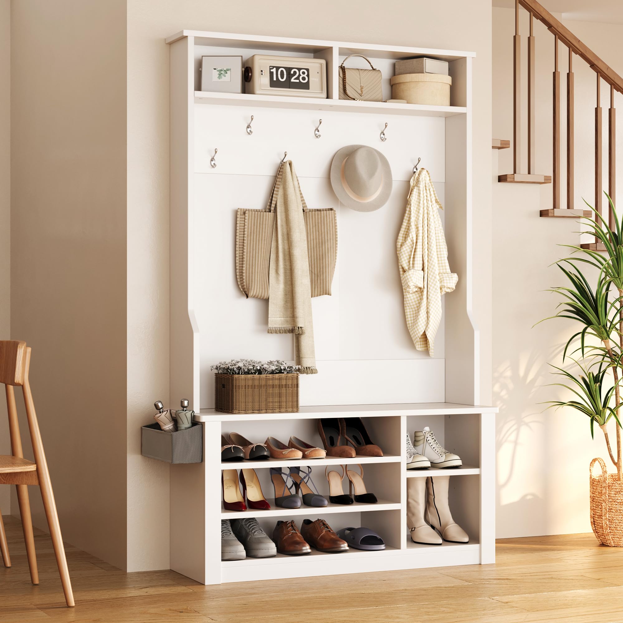 Aiho 3-in-1 Entryway Hall Tree with Bench, Coat Rack & Adjustable Shoe Storage | 2-Tier Top Shelf | White | Perfect for Organizing Entryways, Hallways & Mudrooms | Space-Saving Home Decor Solution