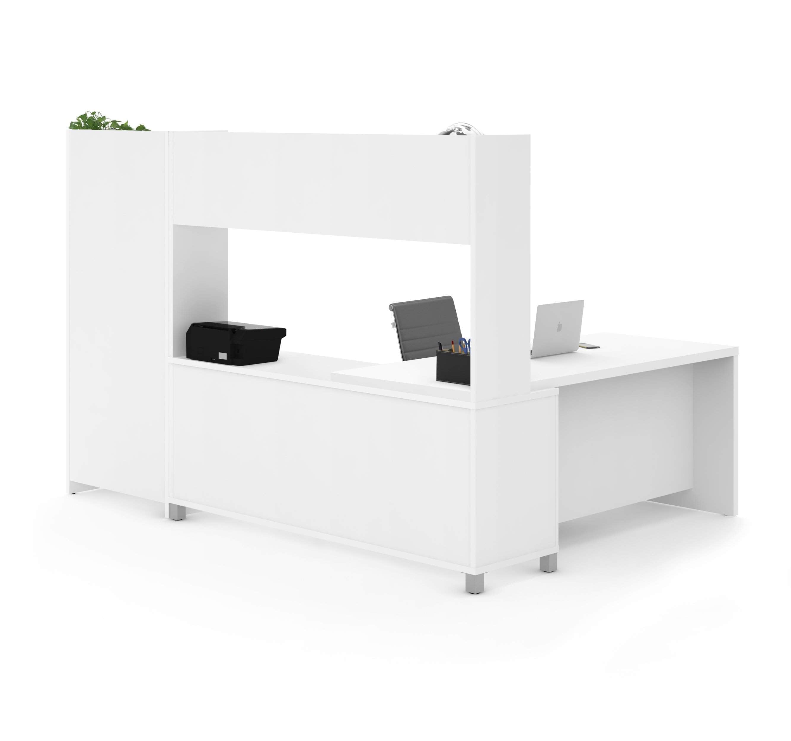 Pro Linea 2-Piece Office Furniture Set - White L-Shaped Desk with Hutch & Bookcase for Home Office, Study Room or Workspace Organization
