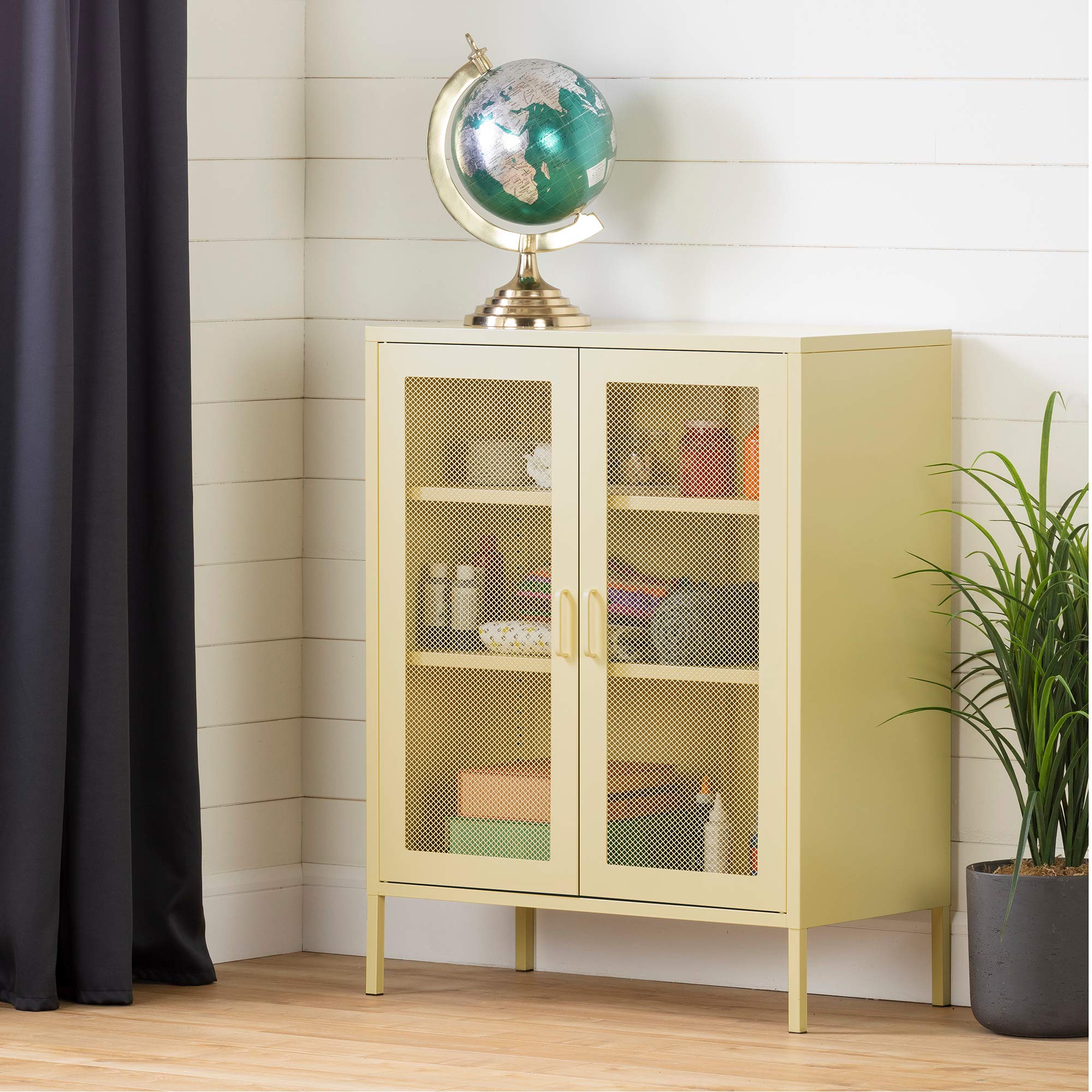 South Shore Accent Cabinet in Pale Yellow - Stylish Storage Solution for Living Room, Bedroom & Entryway