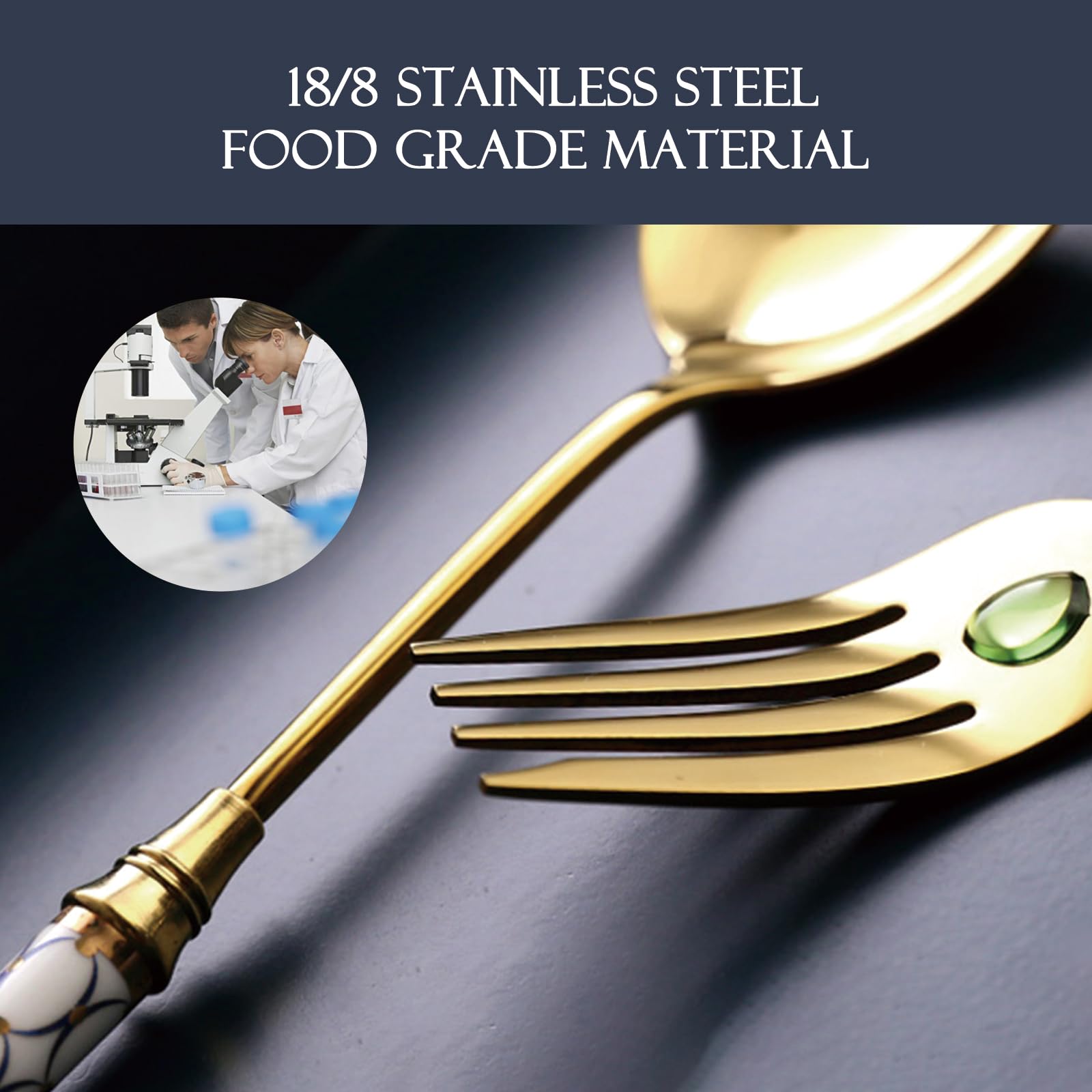 40-Piece Silverware Set with Ceramic Handle - Premium Food Grade Stainless Steel Flatware Set for 8 People - Mirror Polished Cutlery Set - Dishwasher Safe - Perfect for Dinner Parties, Restaurants, and Everyday Dining