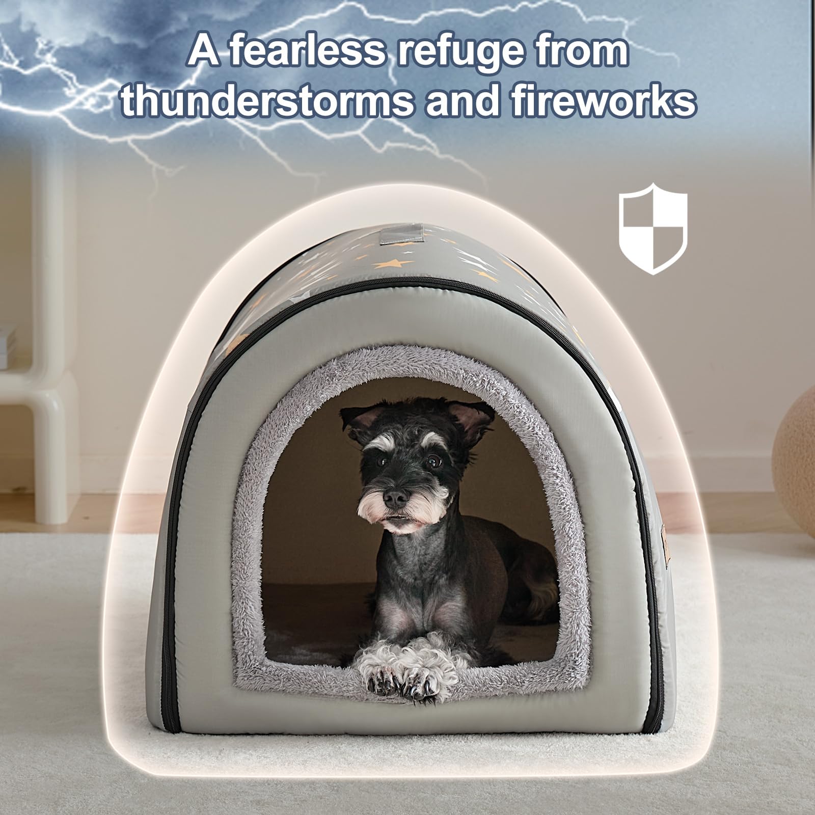 Jiupety 2-in-1 Portable Dog House for Medium Dogs - XL Size Indoor/Outdoor Pet Shelter with Waterproof Roof - Perfect for Backyard, Camping & Travel (Grey)
