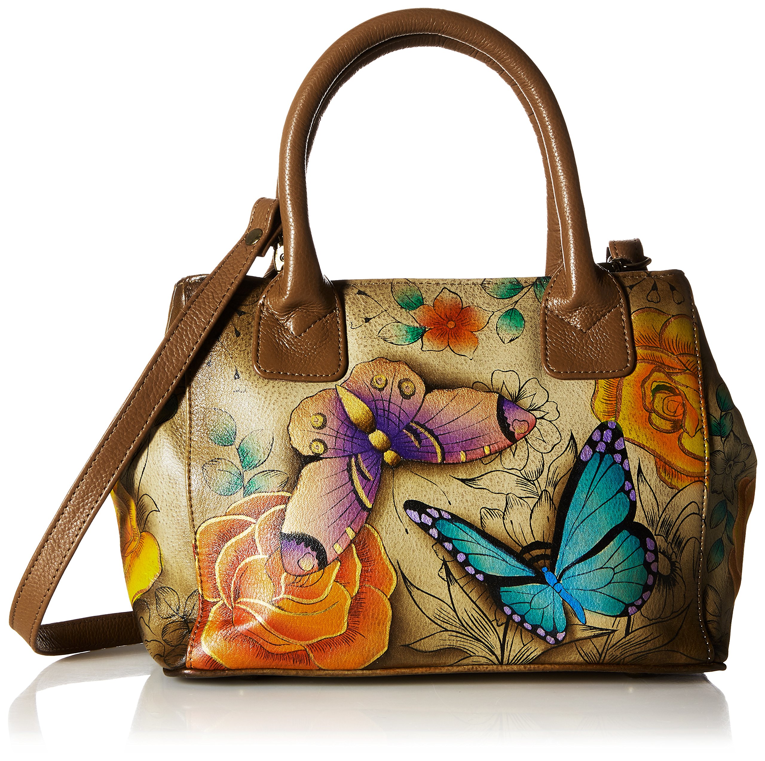 Anna by Anuschka Women's Hand-Painted Genuine Leather Small Convertible Tote Bag - Double Short Handle & Removable Crossbody Strap - Perfect for Work, Travel & Everyday Use