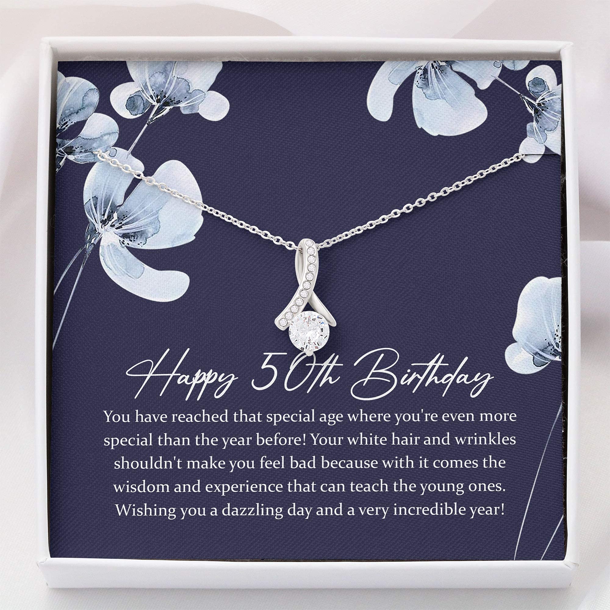 50th Birthday Gift for Women - Personalized Message Card Pendant Necklace with Gift Box | Elegant Anniversary Jewelry for Mom, Wife, Sister | Perfect for Birthday Celebrations, Mother's Day & Special Occasions